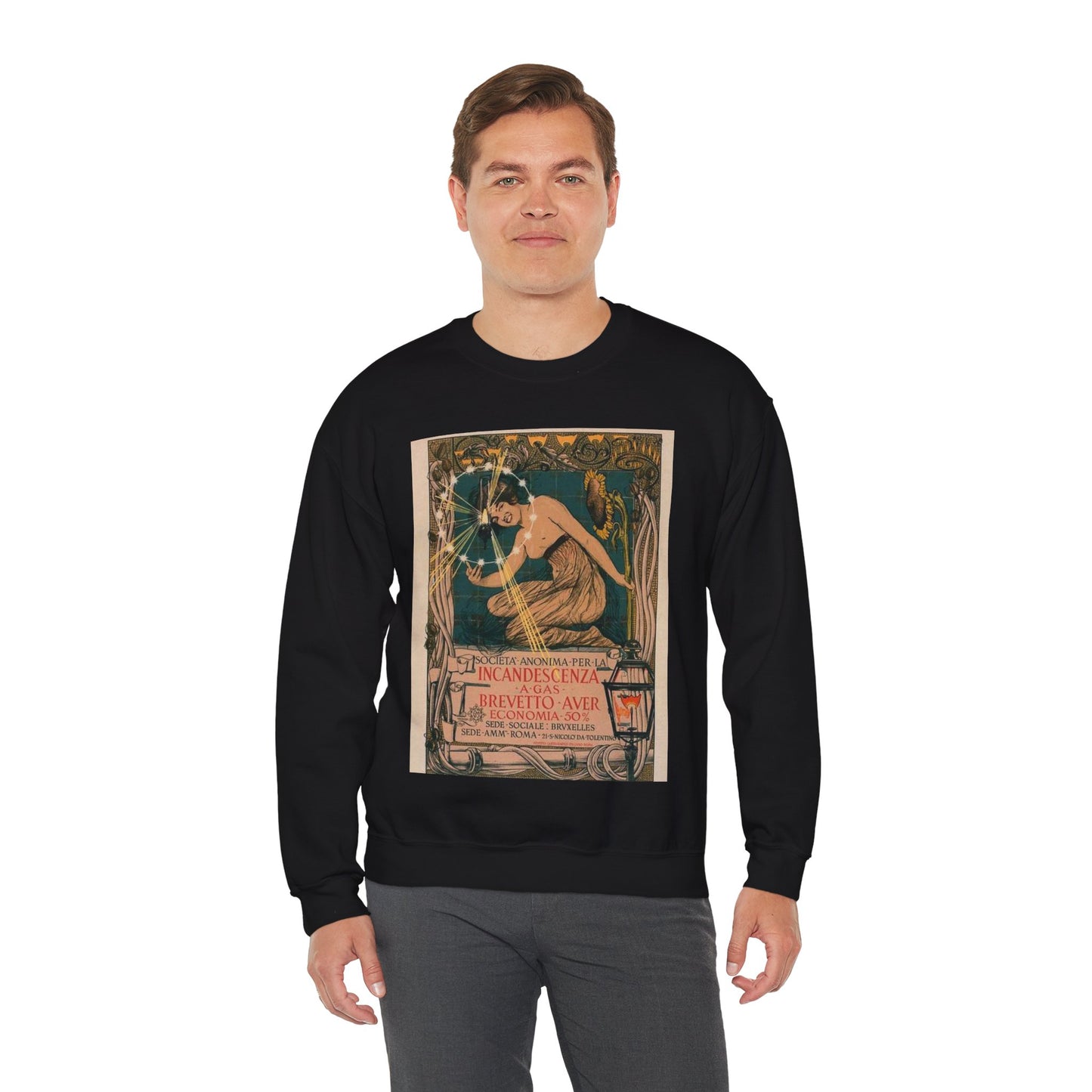 Affiche italienne pour l' "Incandescence par le Gaz, Système Auer" Black Heavy Blend Adult Crew Neck SweatShirt