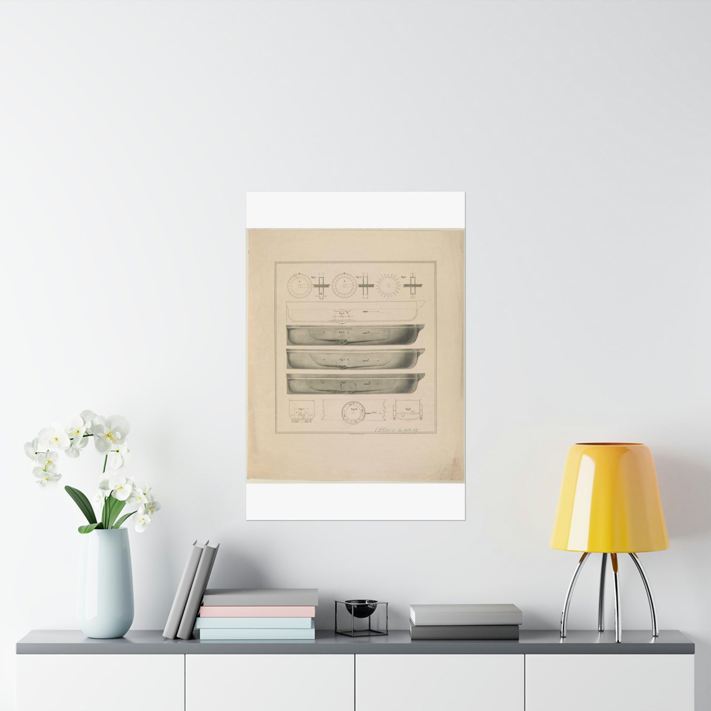 Patent Drawing of Engine - [Design drawings for paddle wheel steamer] / lith. by N. Currier, 2 Spruce St. N.Y. Public domain  image High Quality Matte Wall Art Poster for Home, Office, Classroom