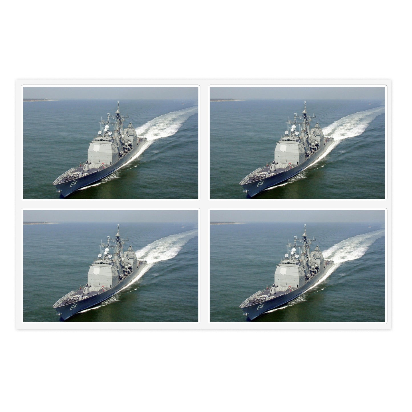 Aerial port bow view of the guided missile cruiser USS GETTYSBURG (CG 64) underway off Fort Story, Virginia Laminated UV Protective Vinyl Stickers