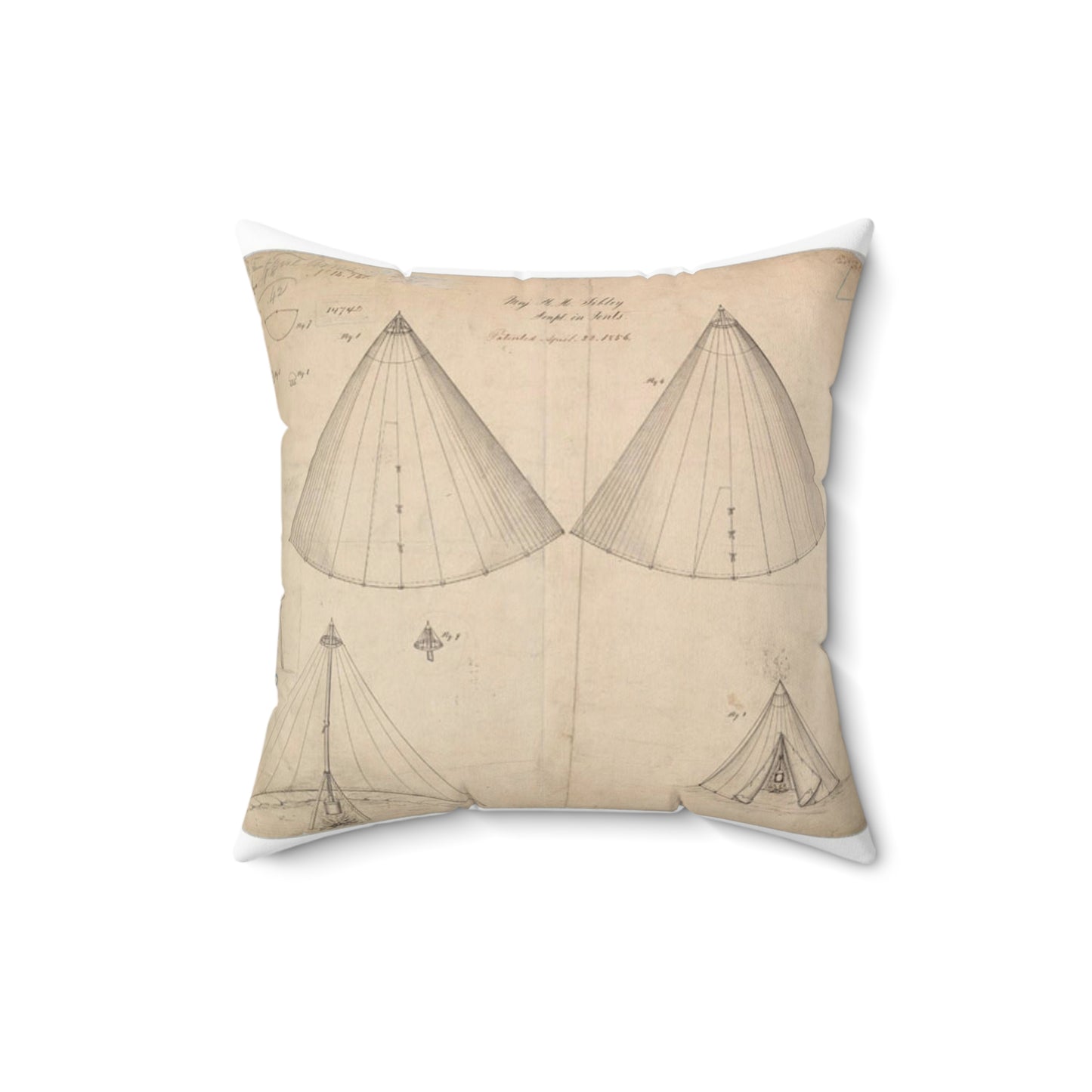 Patent drawing - Drawing of Improvement in Tents Public domain  image Decorative Accent Square Pillow