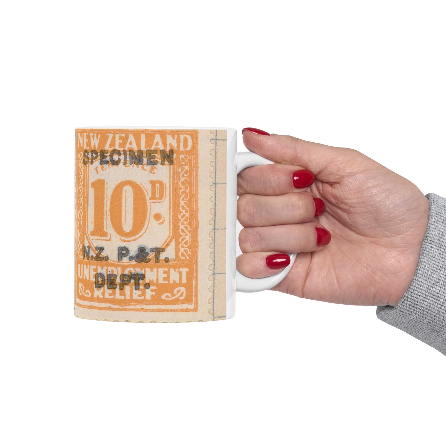 Ten penny Unemployment Relief stamp overprinted 'Specimen' Beautiful Novelty Ceramic Coffee Mug 11oz