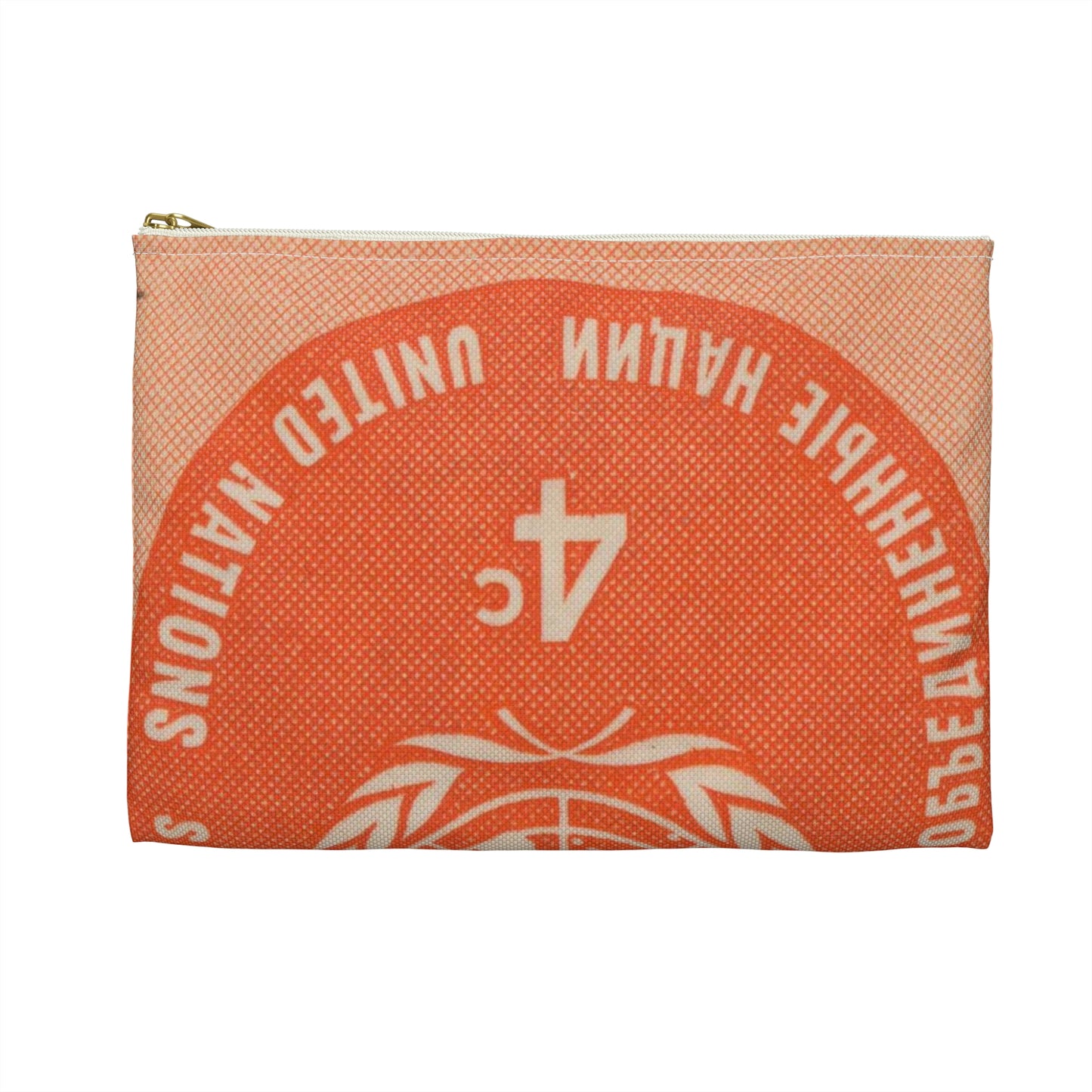 Frimärke ur Gösta Bodmans filatelistiska motivsamling, påbörjad 1950.Frimärke från Nations Unies 1958. Motiv av F. N.- märket. Large Organizer Pouch with Black Zipper