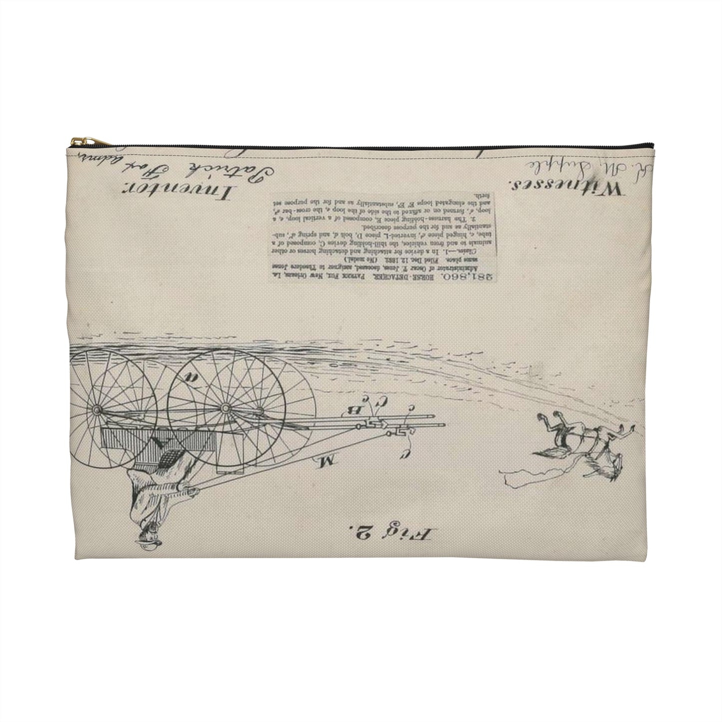 Patent drawing - for O. T. Jones' Horse Detacher Public domain  image Large Organizer Pouch with Black Zipper