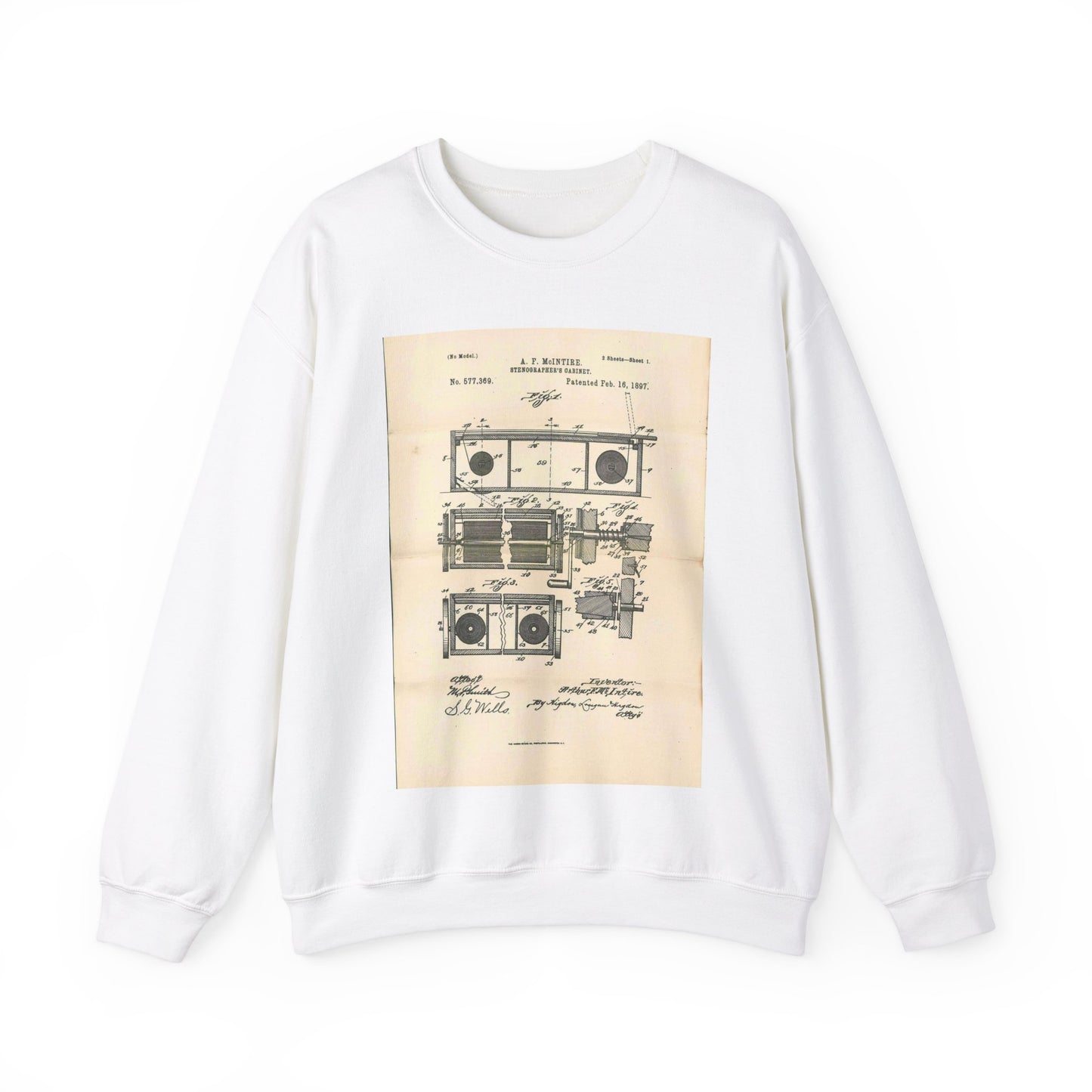 Patent Case File No. 577,369, Stenographer's Cabinet, Inventor- Arthur F. McIntire - DPLA - 2e93a65db0801a68cfced8a4f92d4df6 (page 39) White Heavy Blend Adult Crew Neck SweatShirt