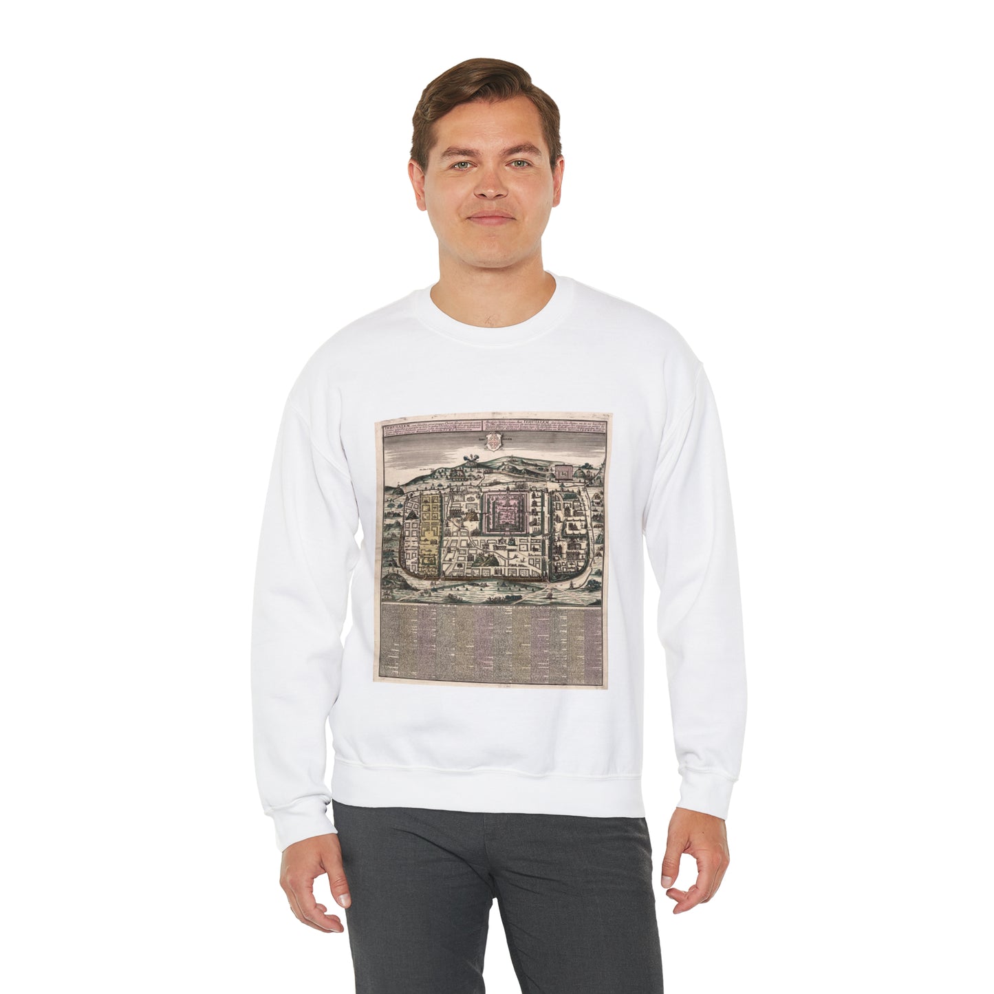 Ierusalem, cum suburbiis, prout tempore Christi floruit, accurate notatis omnibus insignibus et praecipuè iis locis... / White Heavy Blend Adult Crew Neck SweatShirt