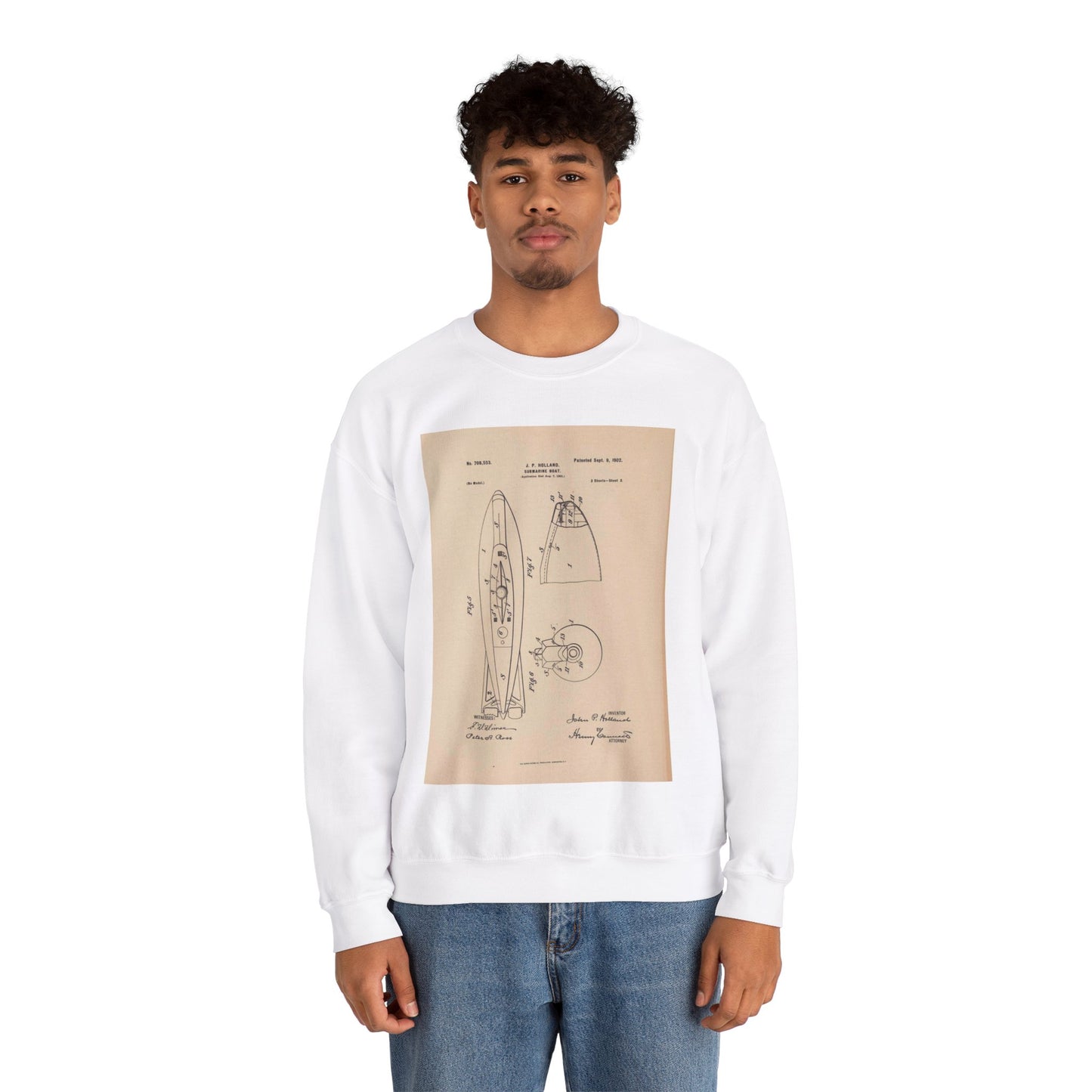 Patent drawing - Drawing for a Submarine Boat Public domain  image White Heavy Blend Adult Crew Neck SweatShirt