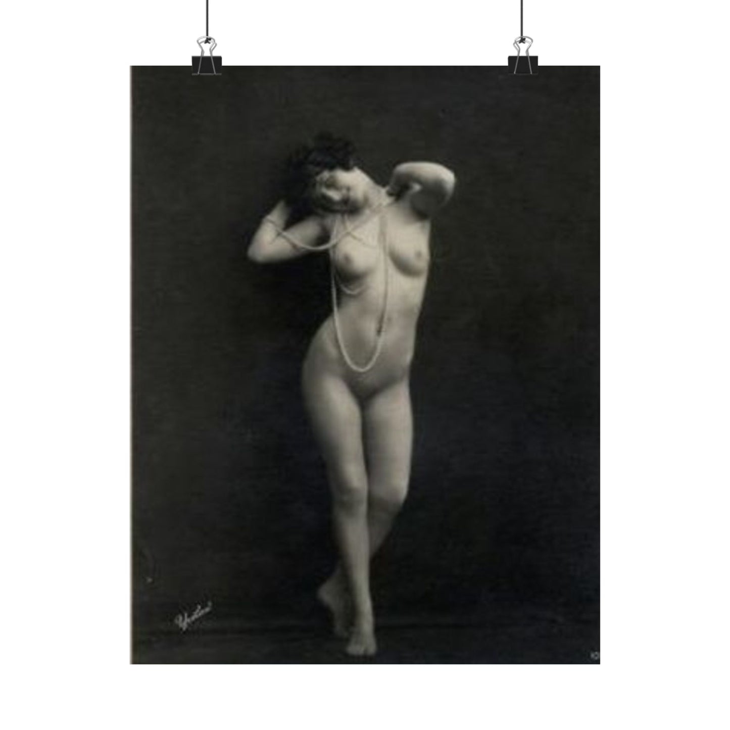 Erotic Art: WALERY - An old photo of a naked woman with pearls High Quality Matte Wall Art Poster for Home, Office, Classroom