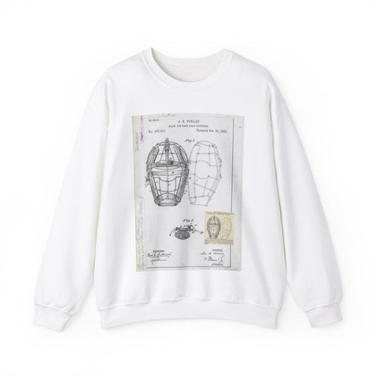 Patent drawing - Drawing of a "Mask for Base Ball Catchers" Public domain  image White Heavy Blend Adult Crew Neck SweatShirt