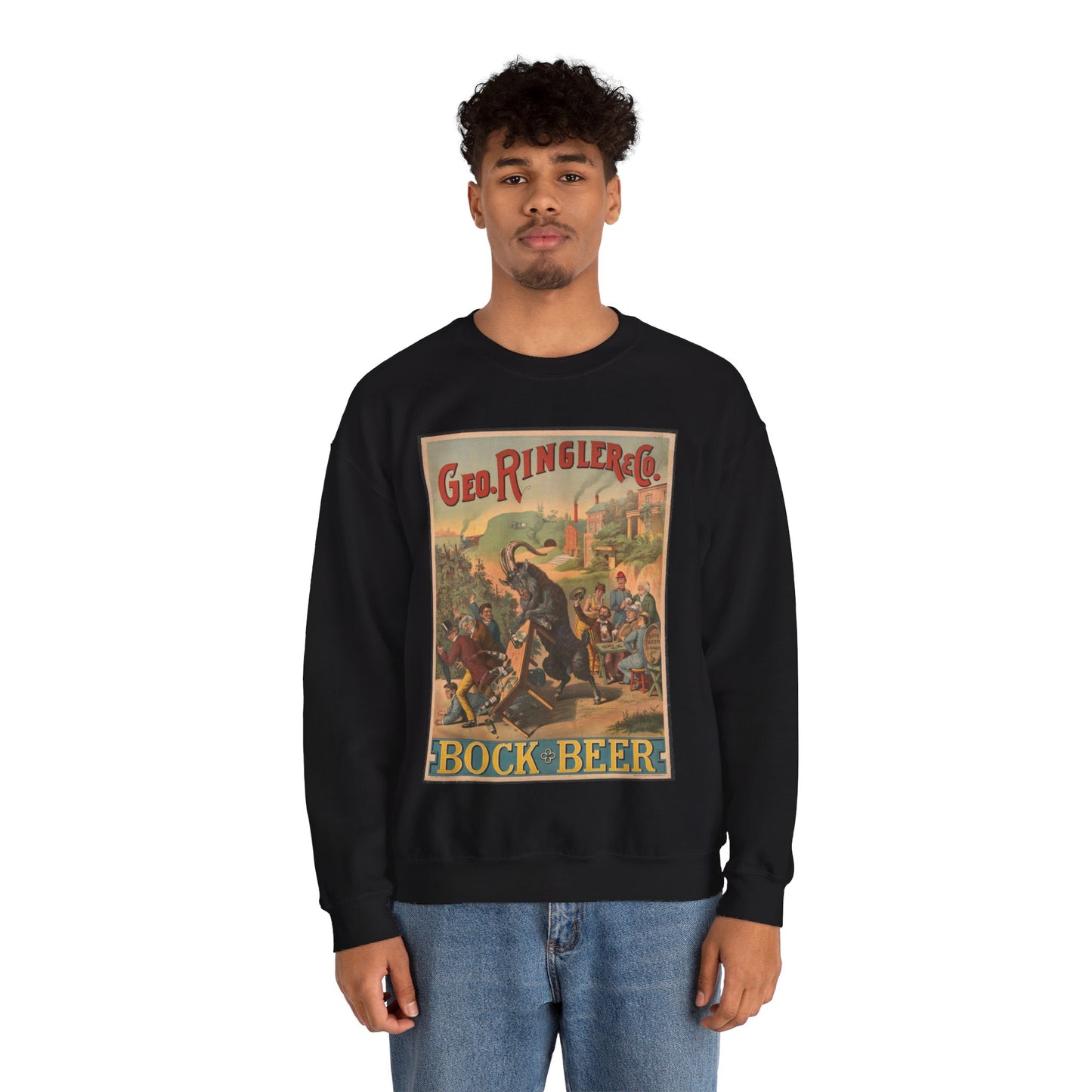 Poster - George Ringler & Co., Bock Beer - Public domain lithograph Black Heavy Blend Adult Crew Neck SweatShirt