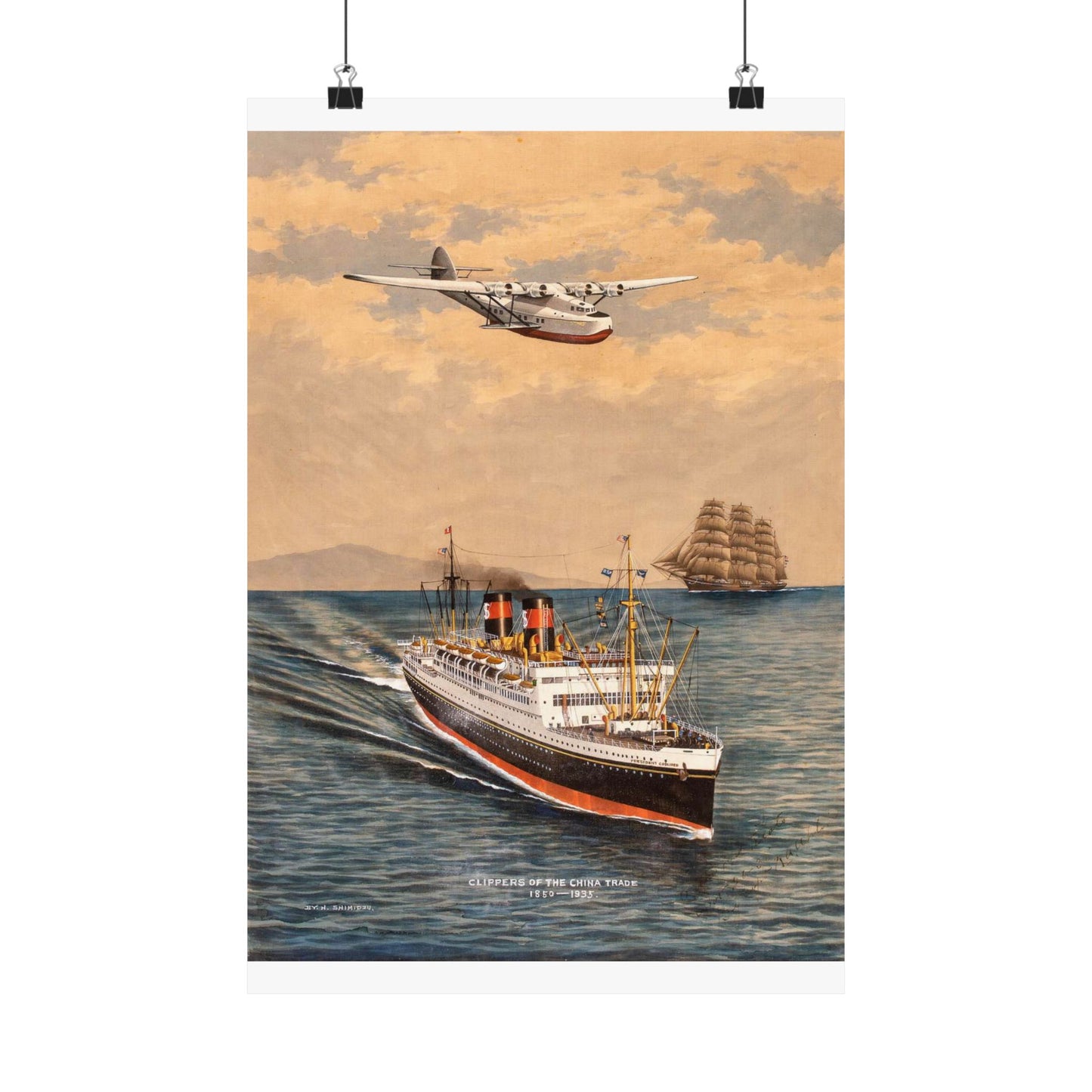 The China Clippers, by H. Shimidzu High Quality Matte Wall Art Poster for Home, Office, Classroom