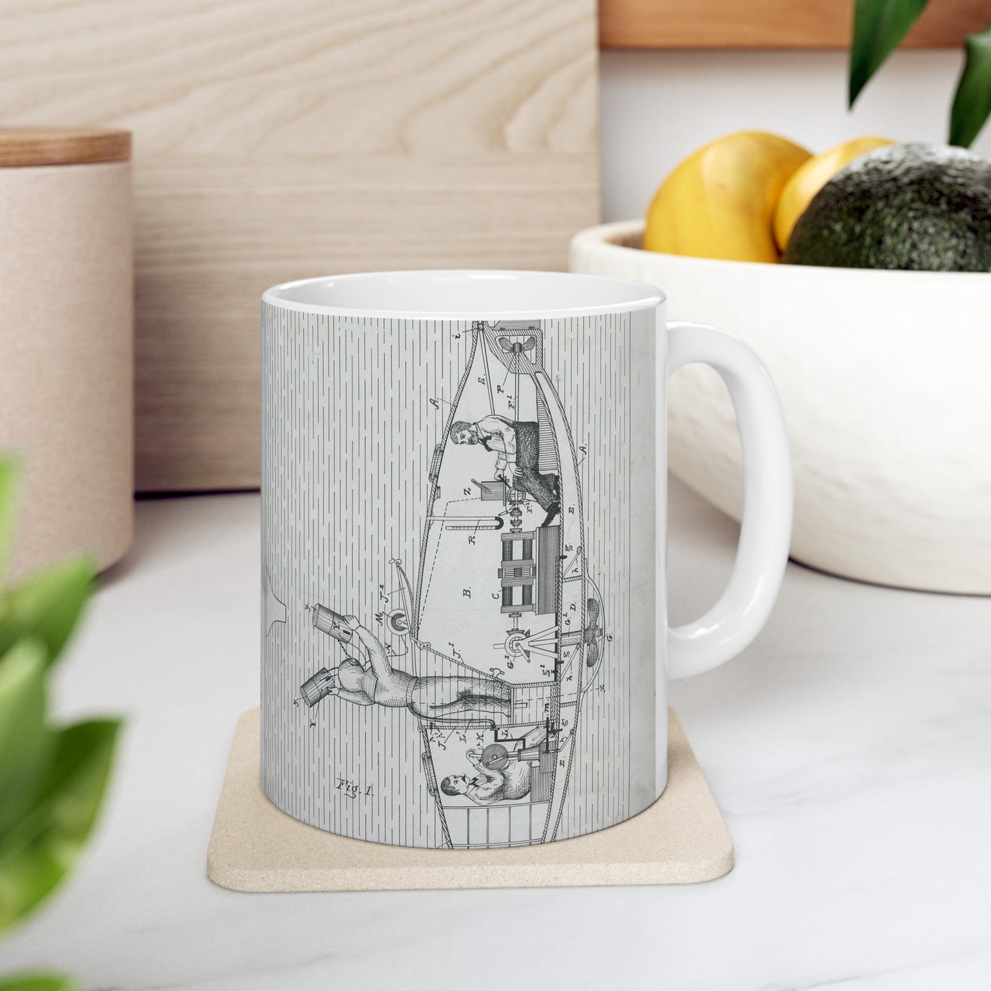 Patent Drawing of Engine - for J. H. L. Tuck's Submarine Vessel Public domain  image Beautiful Novelty Ceramic Coffee Mug 11oz