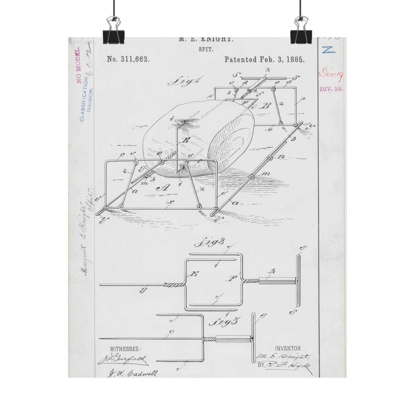 Patent drawing - for M. E. Knight's Spit Public domain  image High Quality Matte Wall Art Poster for Home, Office, Classroom