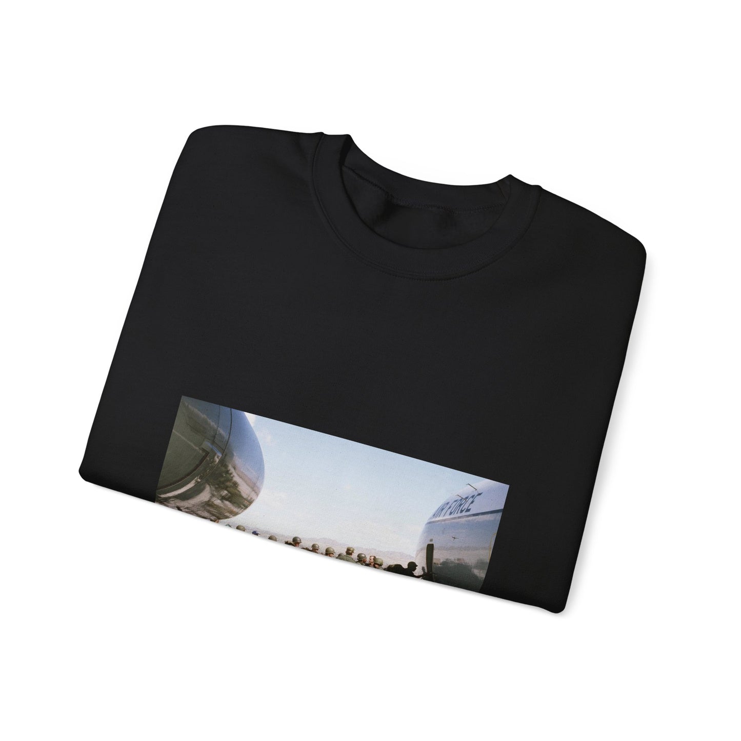 Troops embark a C-141 Starlifter aircraft during exercise Team Spirit (Coronet Spray) Black Heavy Blend Adult Crew Neck SweatShirt