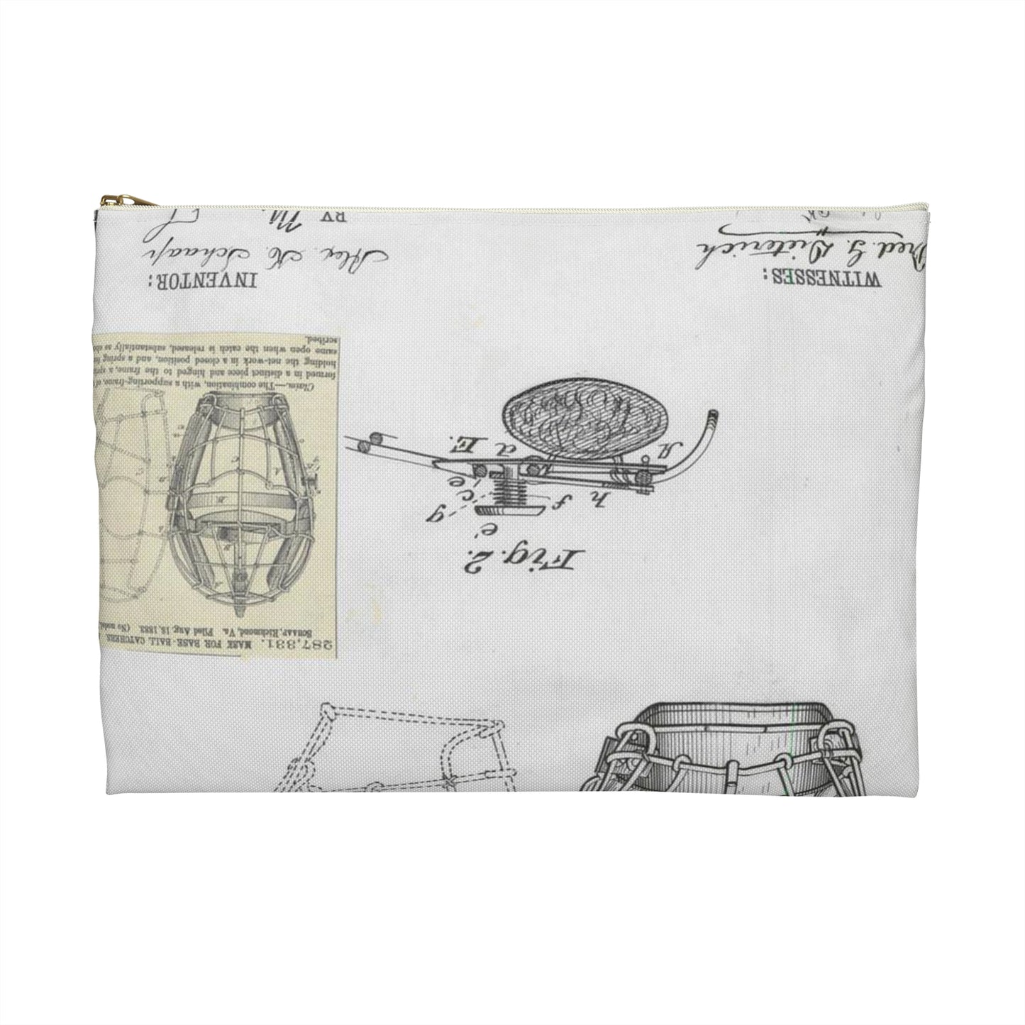 Patent drawing - Drawing of a "Mask for Base Ball Catchers" Public domain  image Large Organizer Pouch with Black Zipper