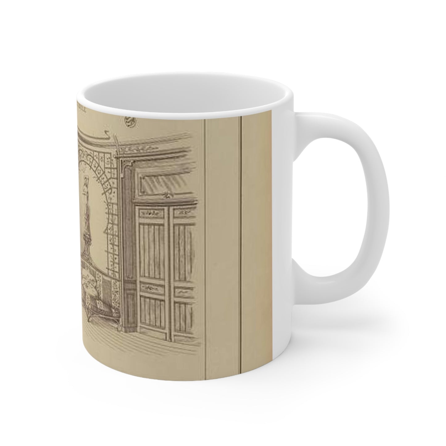 Vestibule : décor de baie en bois découpé sur treillage doré. Lambris, meubles et porte en bois de frêne verni. Etoffe des sièges et de la baie en soie brochée. Beautiful Novelty Ceramic Coffee Mug 11oz