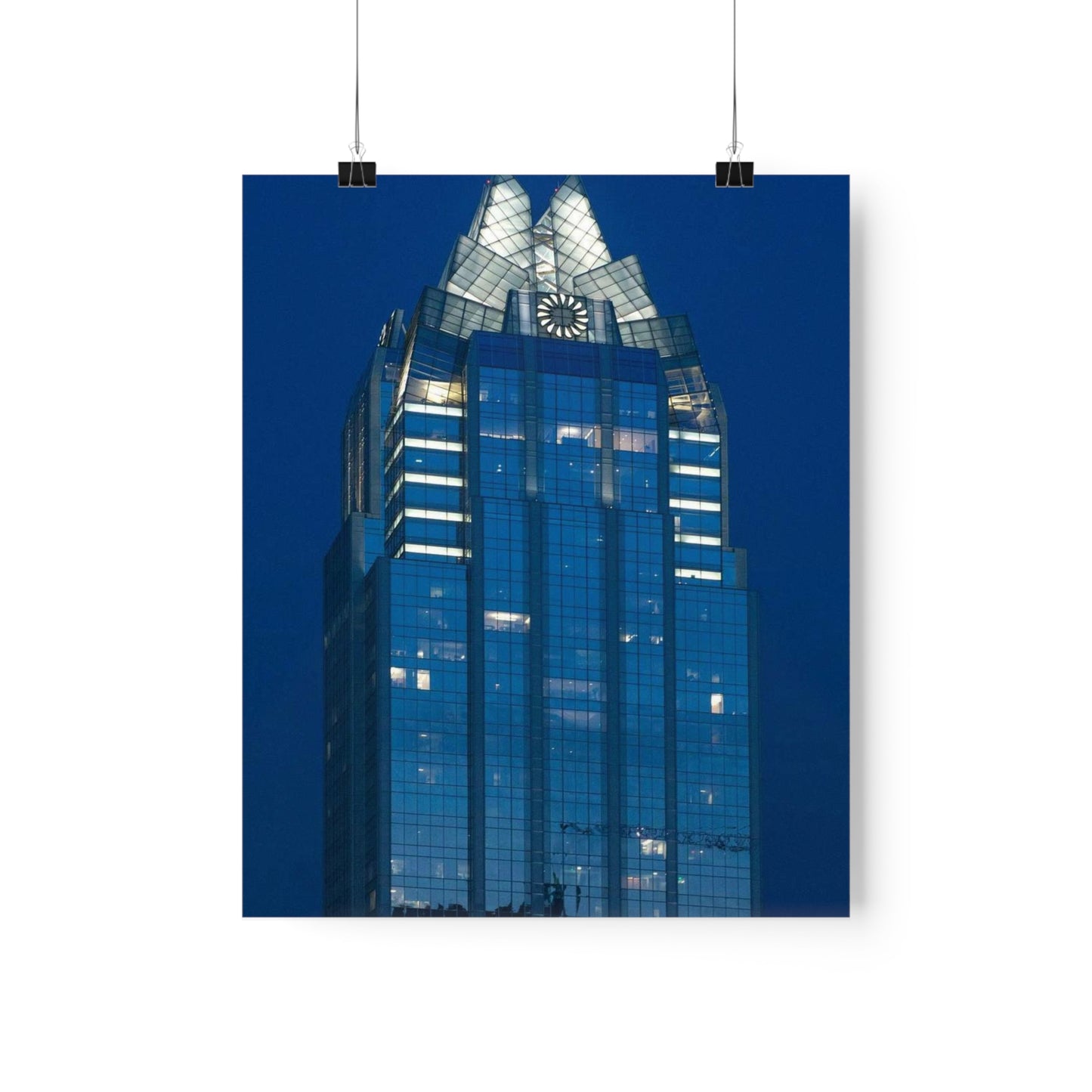 The upper reaches of Frost Bank Tower, a prominent Austin, Texas, skyscraper High Quality Matte Wall Art Poster for Home, Office, Classroom