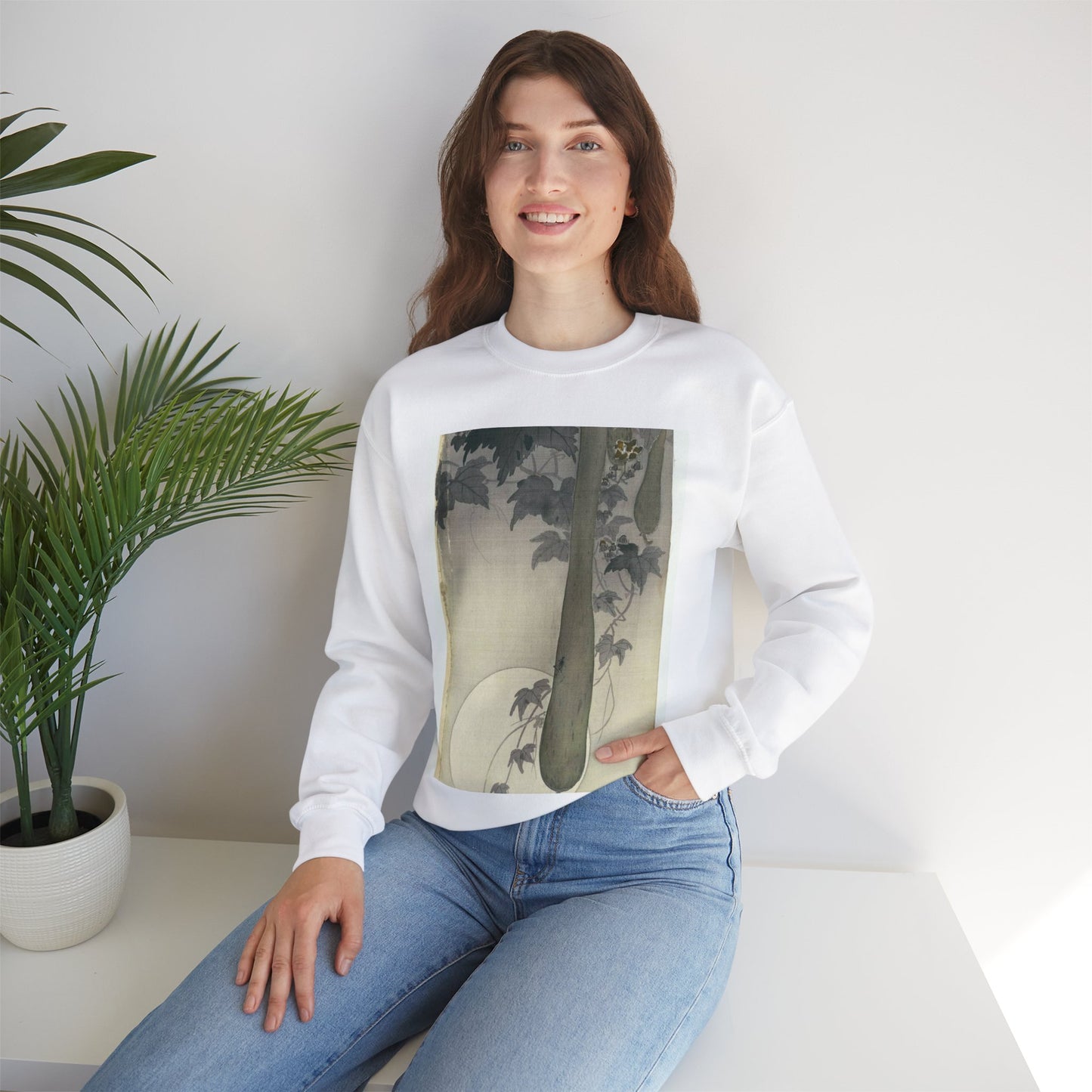 Wilde komkommer met volle maan, Ohara Koson White Heavy Blend Adult Crew Neck SweatShirt