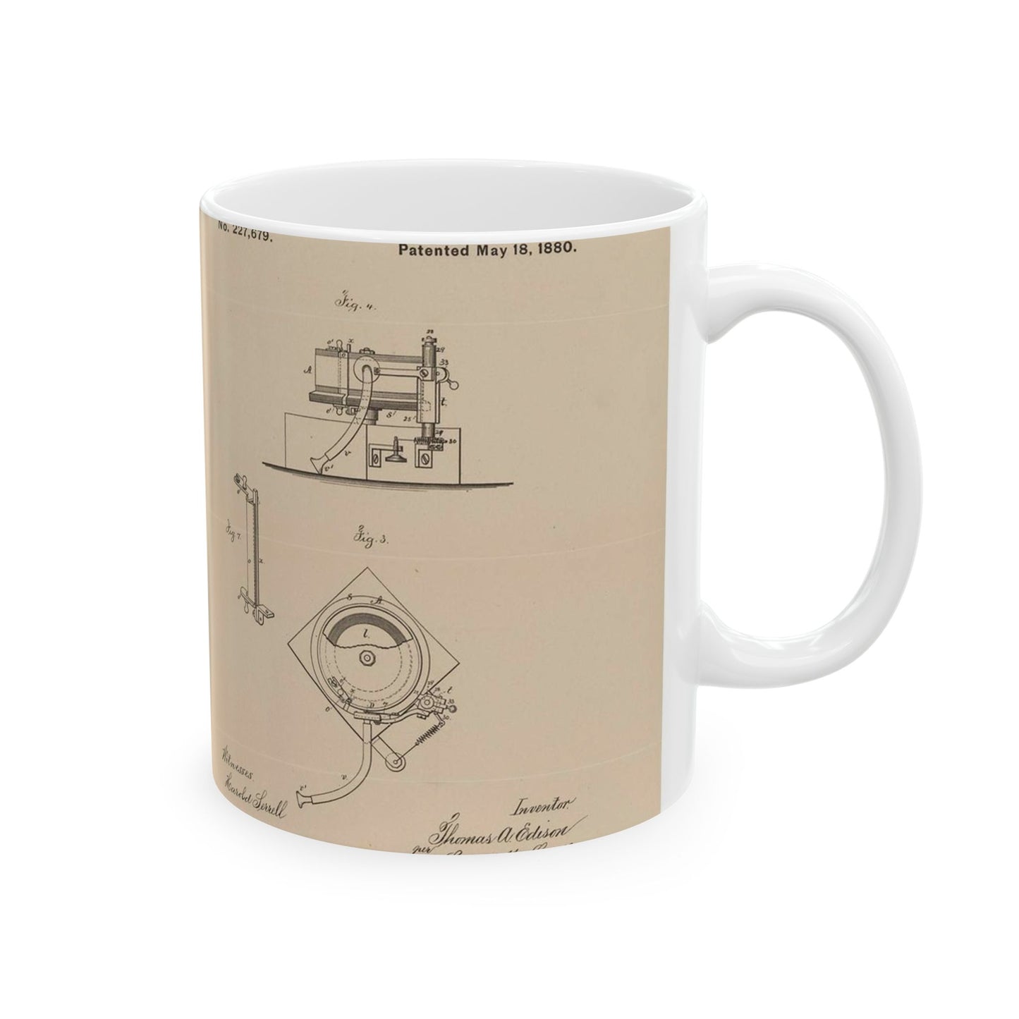Patent Drawing of Engine - Drawing for a Phonograph Public domain  image Beautiful Novelty Ceramic Coffee Mug 11oz