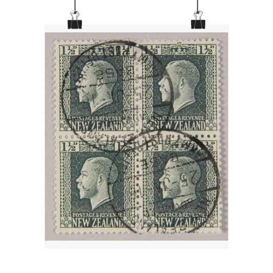 Block of one and a half penny 'King George V' definitive stamps in grey slate High Quality Matte Wall Art Poster for Home, Office, Classroom