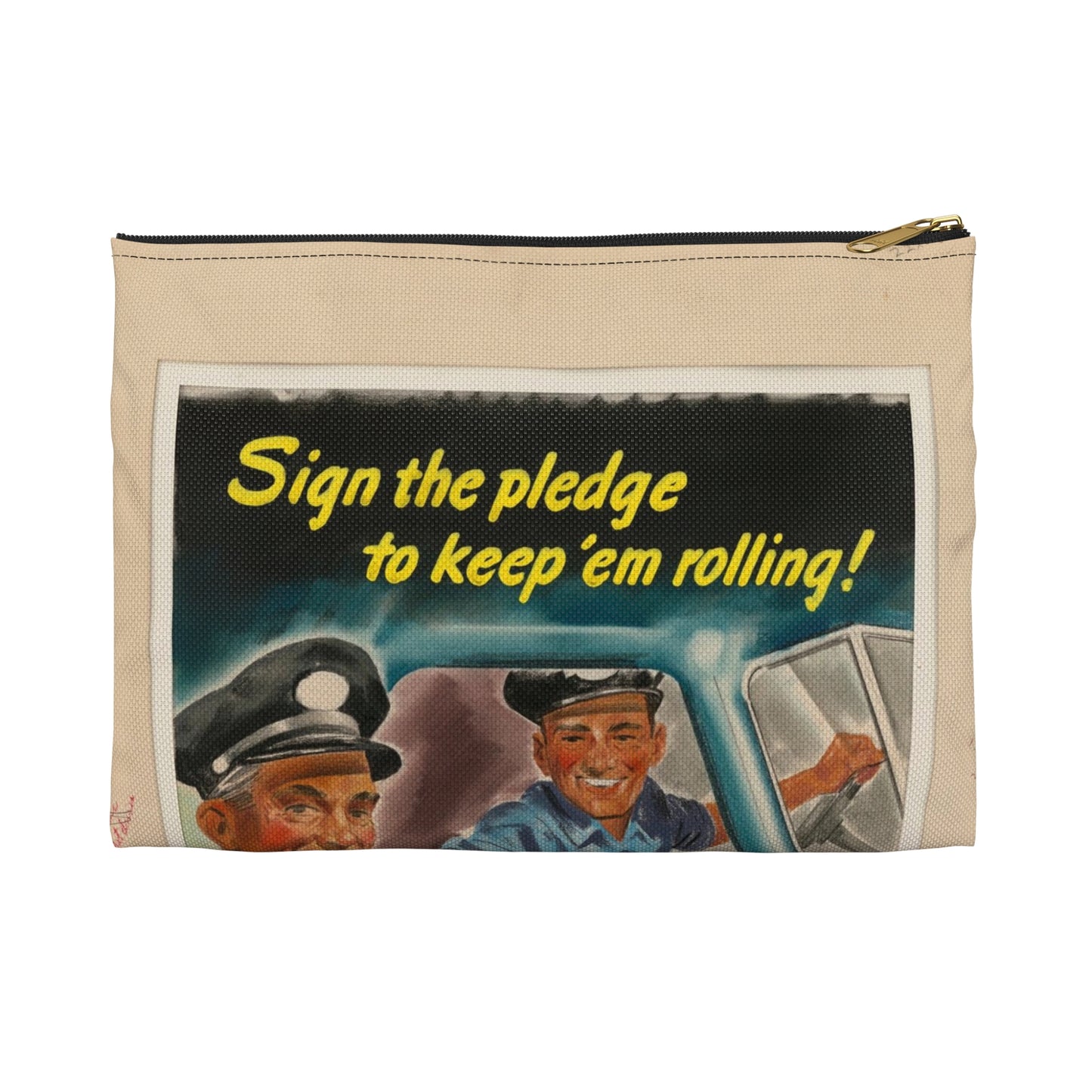 Sign the pledge to keep'em rolling! U.S. Truck Conservation Corps - U.S. Office of Defense Transportation Large Organizer Pouch with Black Zipper