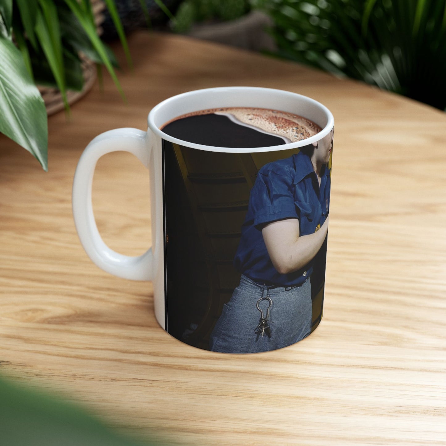 Operating a hand drill at Vultee-Nashville, woman is working on a "Vengeance" dive bomber, Tennessee Beautiful Novelty Ceramic Coffee Mug 11oz