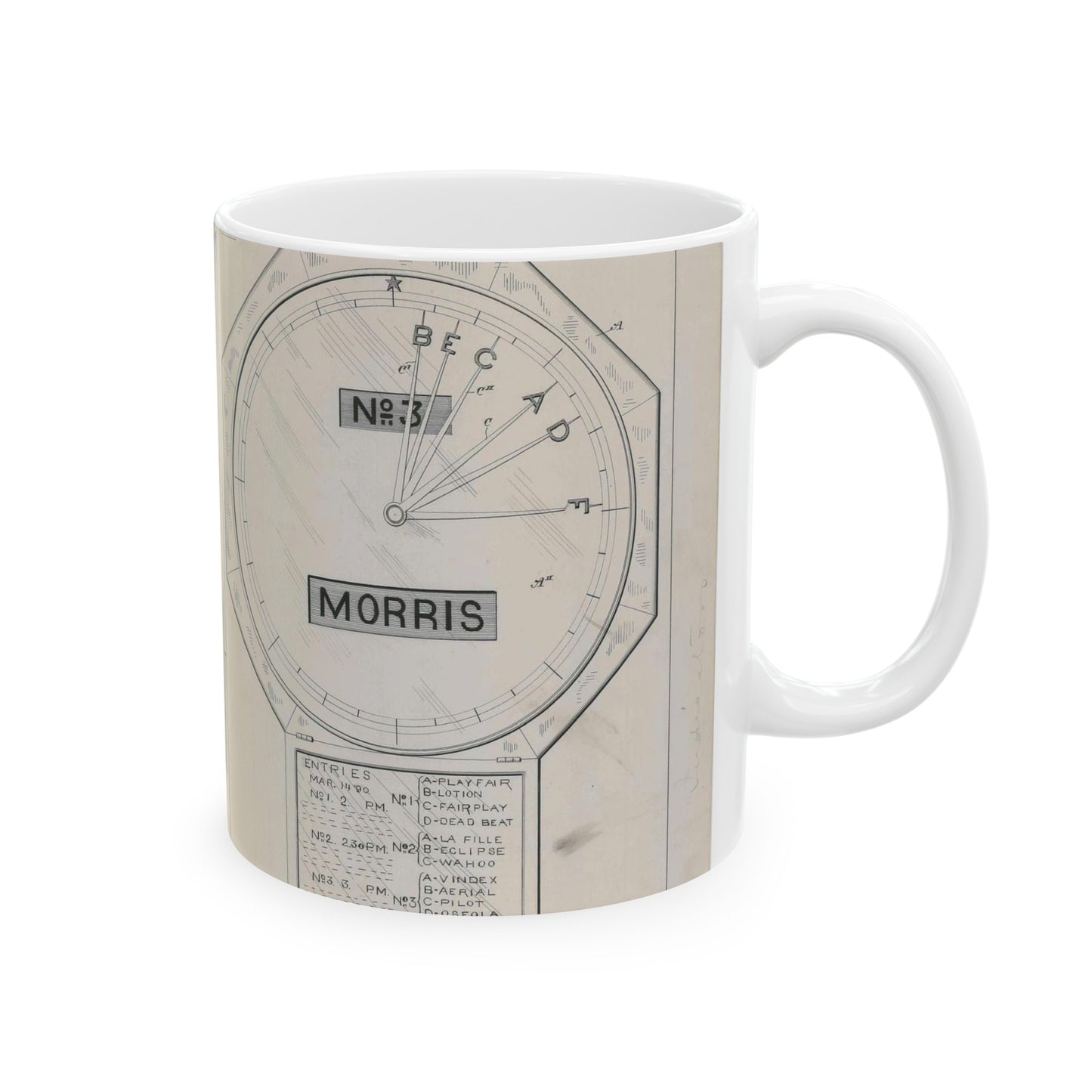 Patent drawing - for S. D. Mott's Racing Indicator Public domain  image Beautiful Novelty Ceramic Coffee Mug 11oz