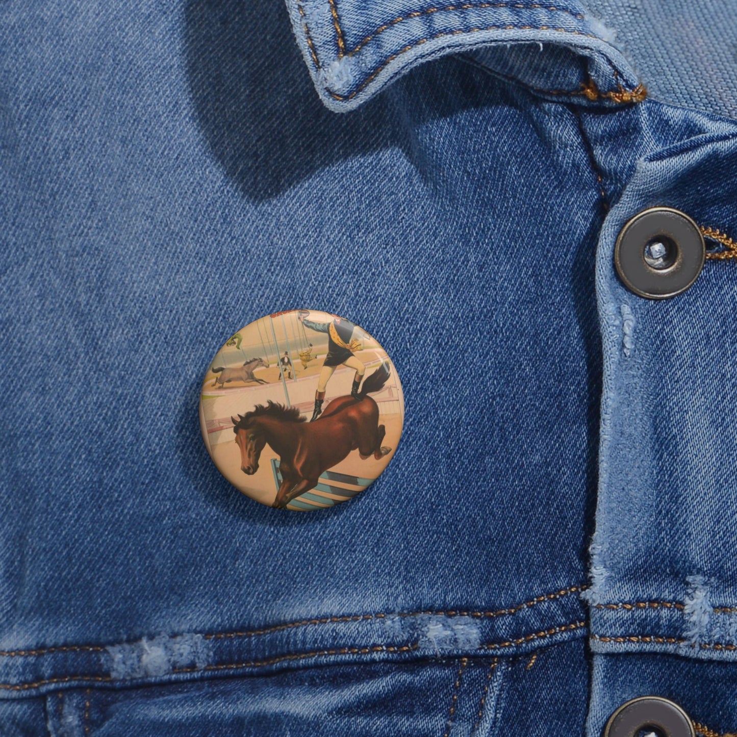 Die Barnum & Bailey groesste schaustellung der welt Reiter-wettrennen. Der Springende jockey.. Pin Buttons with Crisp Design