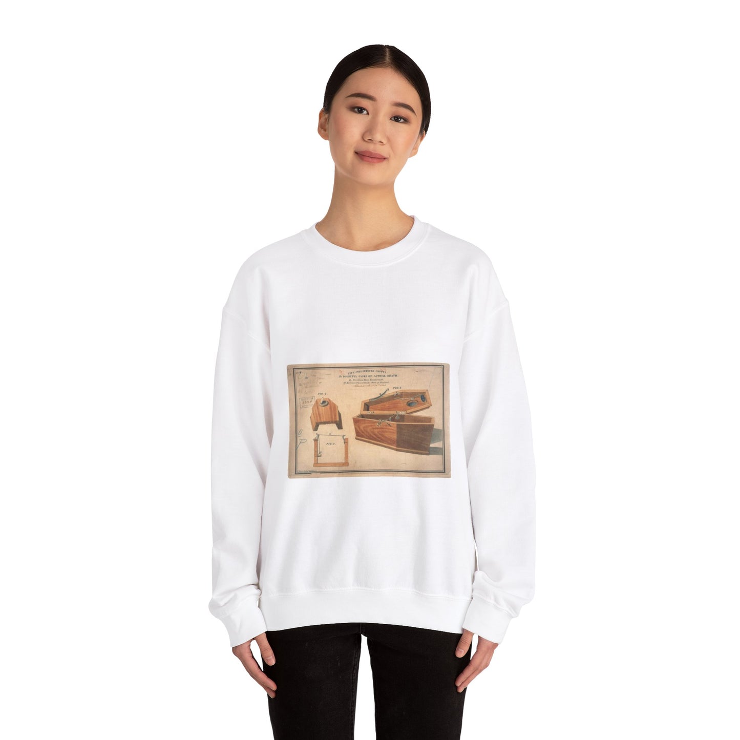 Patent drawing - Drawing for a Life - Preserving Coffin Public domain  image White Heavy Blend Adult Crew Neck SweatShirt