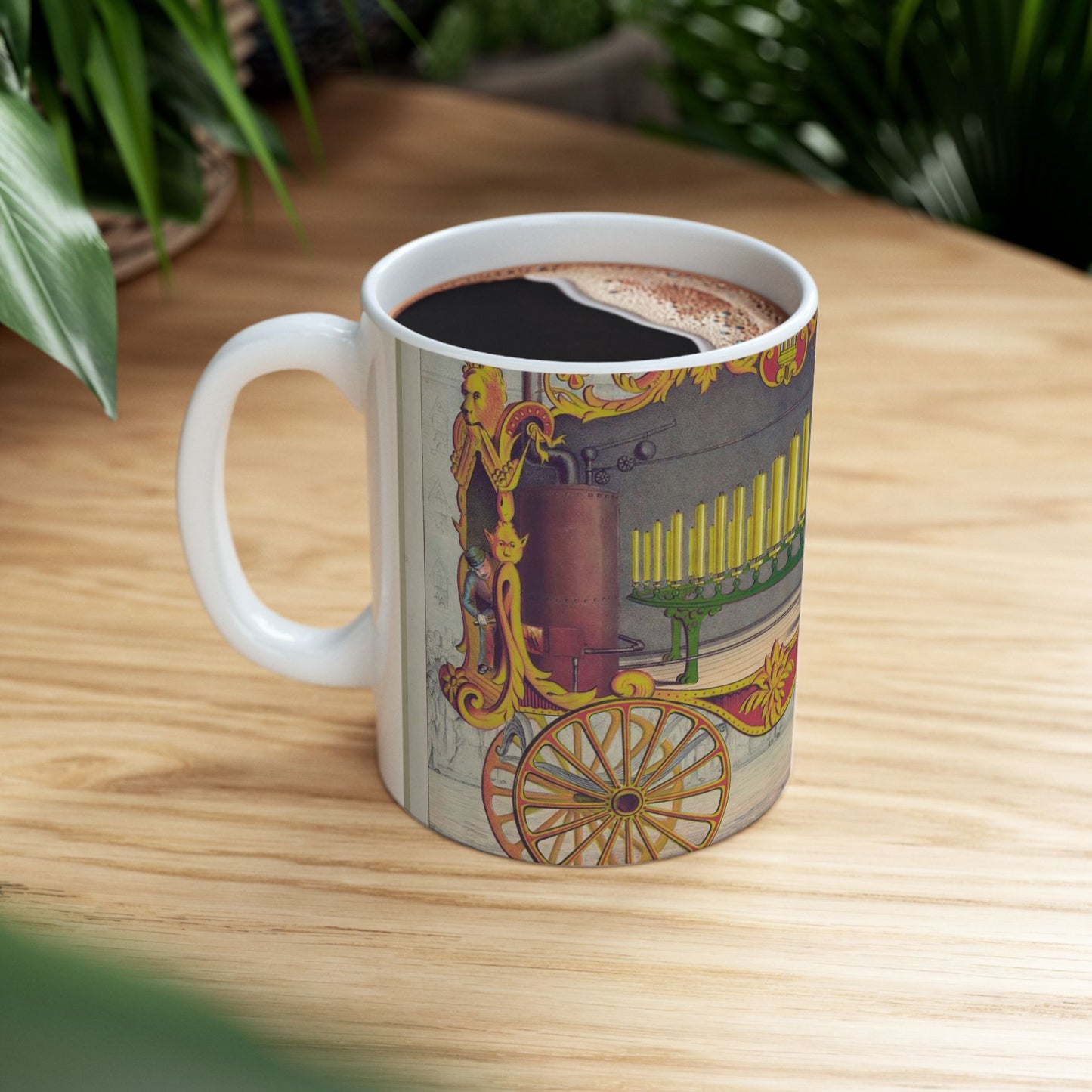 Calliope! The wonderful Operonicon or Steam Car of the Muses, as it appears in the gorgeous street pagent [sic] of the Great European Zoological Association! ... Beautiful Novelty Ceramic Coffee Mug 11oz