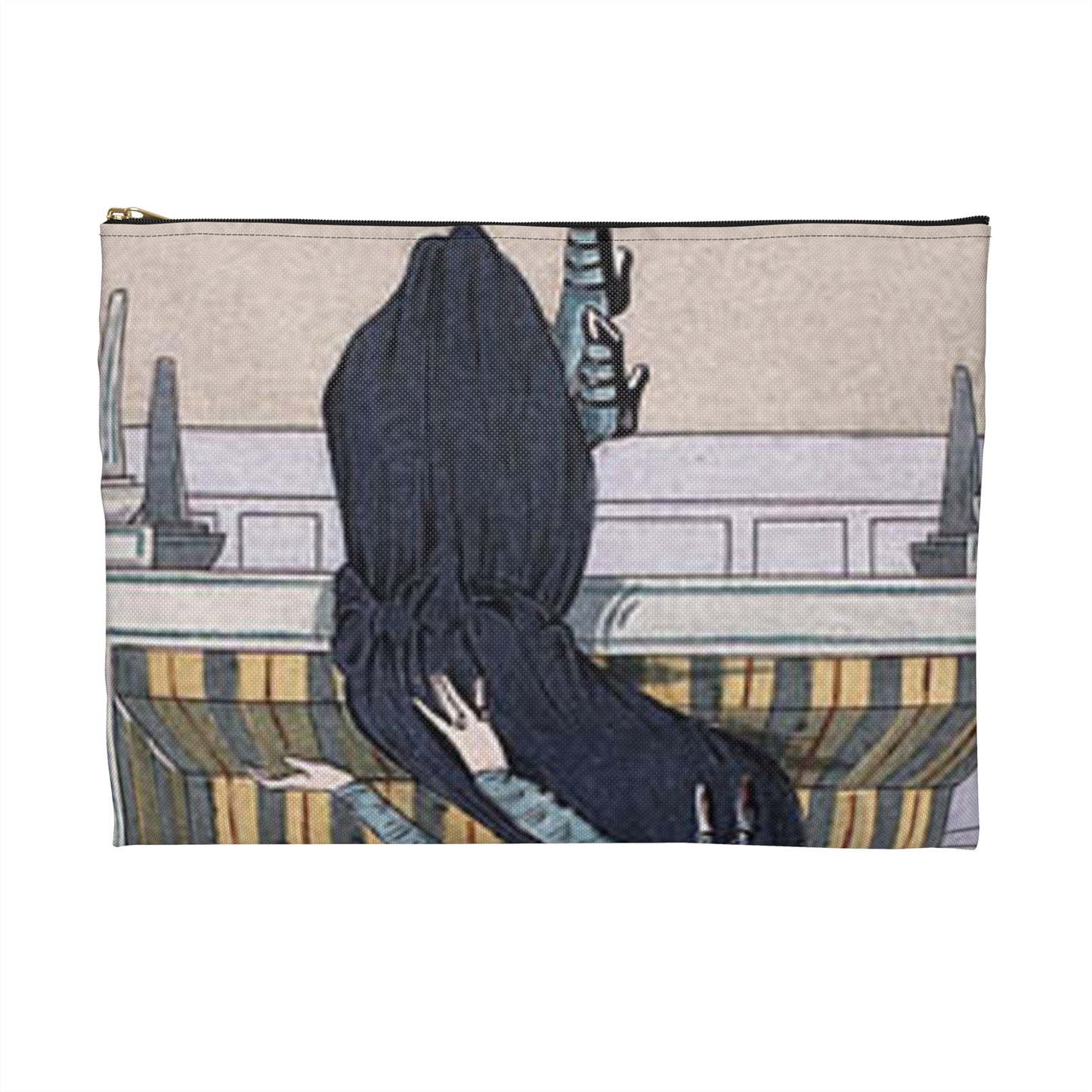 "Jupe de mousseline de soie marine" -Muslin skirt of marine silk- from "Journal des Dames et des Modes” Jupe de mousseline de soie marine, du Journal des dames et des modes (48301609911) Large Organizer Pouch with Black Zipper