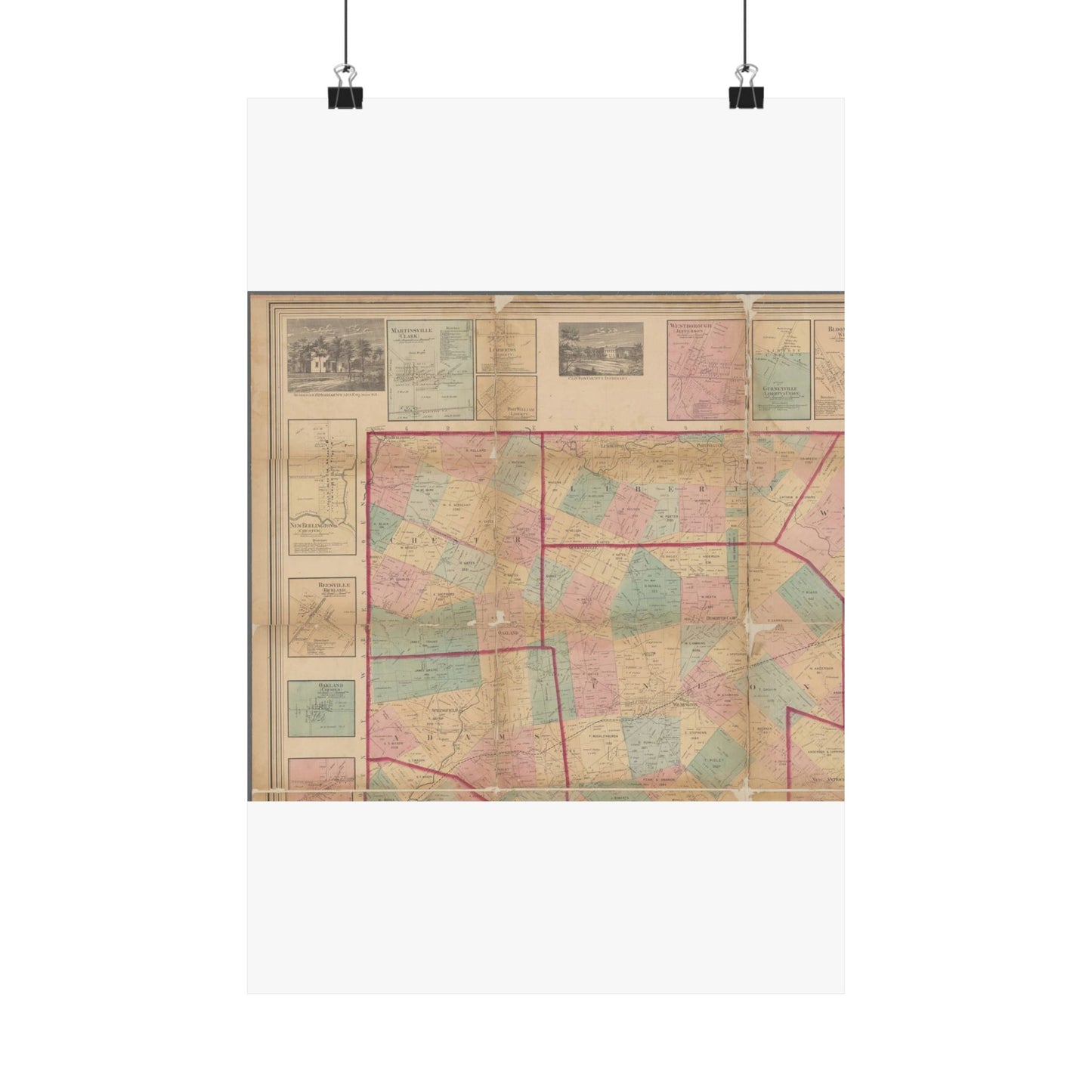 Map of Clinton County, Ohio - Public domain old map High Quality Matte Wall Art Poster for Home, Office, Classroom
