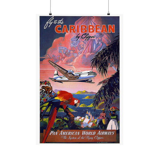 Caribbean. Vintage Travel Poster. High Quality Matte Wall Art Poster for Home, Office, Classroom