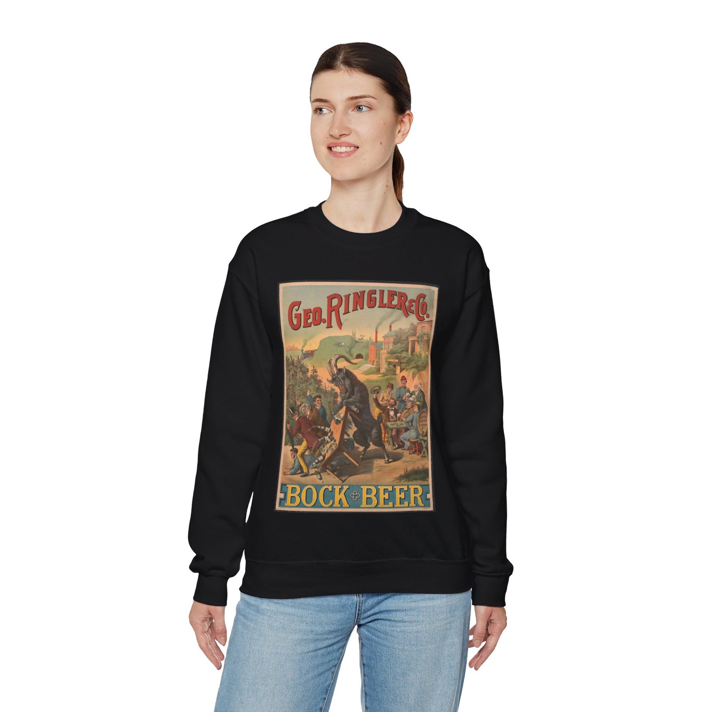 Poster - George Ringler & Co., Bock Beer - Public domain lithograph Black Heavy Blend Adult Crew Neck SweatShirt