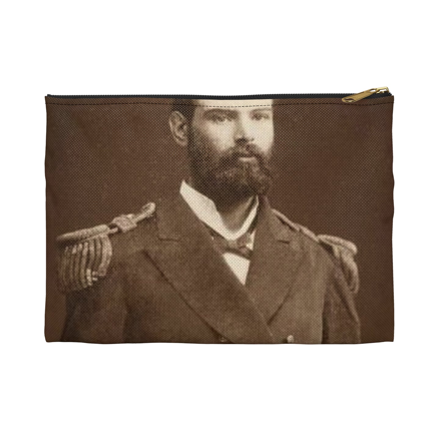 Foto A.Prat - A black and white photo of a man in uniform Large Organizer Pouch with Black Zipper