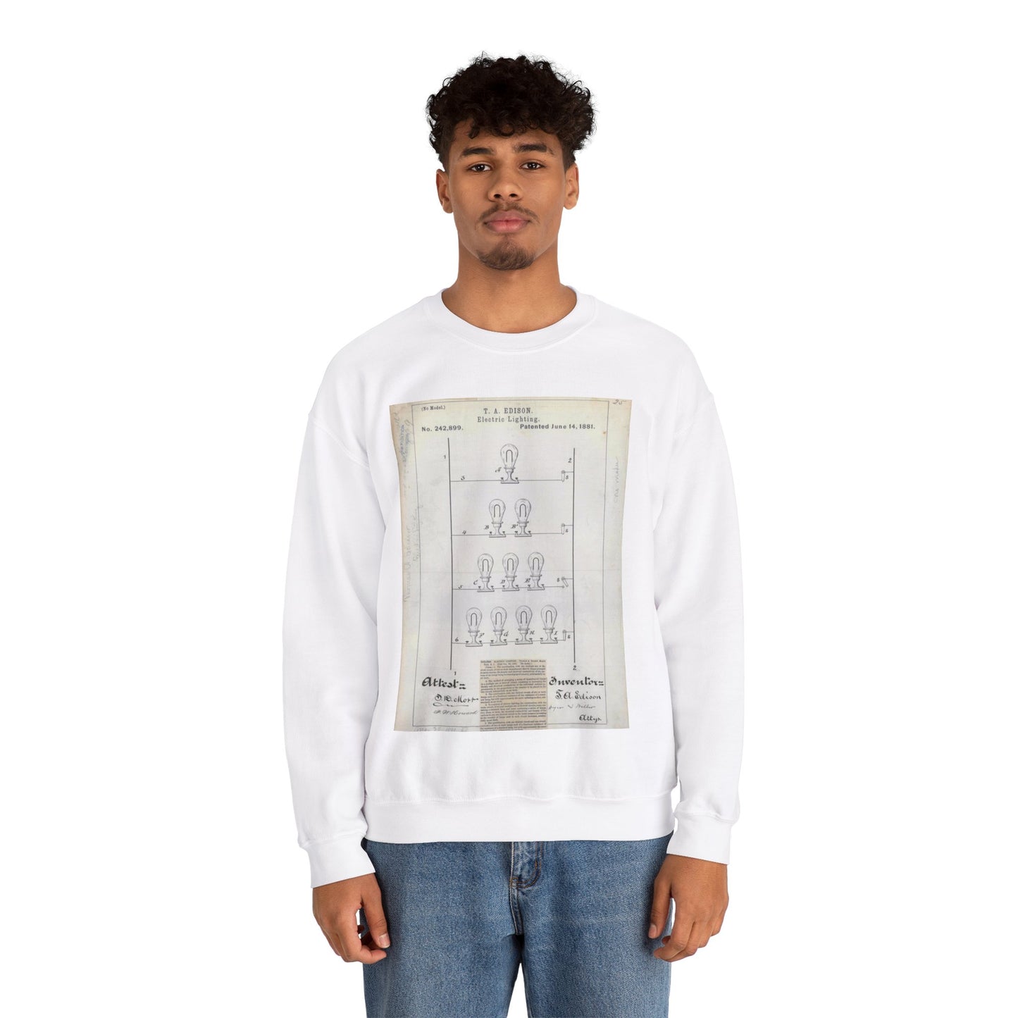 Patent drawing - for T. A. Edison's Electric Lighting Public domain  image White Heavy Blend Adult Crew Neck SweatShirt