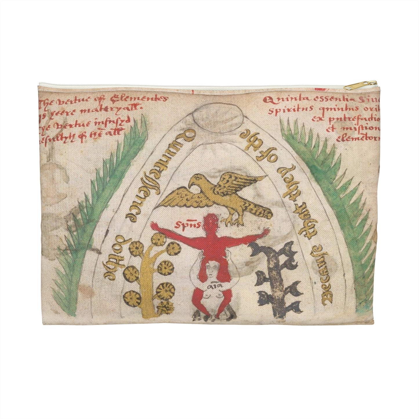 Bird from BL Sloane 1171, f. 19v Large Organizer Pouch with Black Zipper