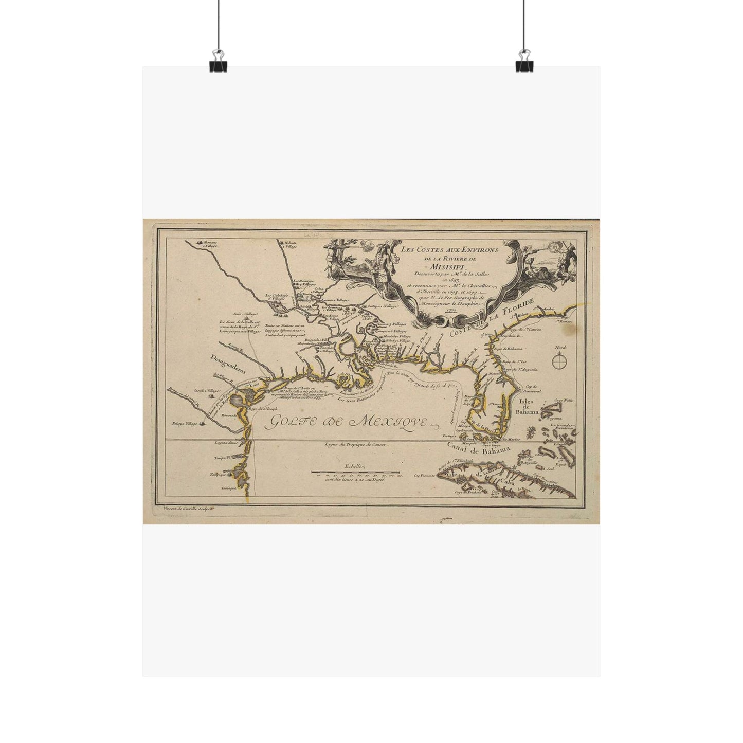 De Fer Les costes aux environs de la riviere de Misisipi 1701 UTA High Quality Matte Wall Art Poster for Home, Office, Classroom