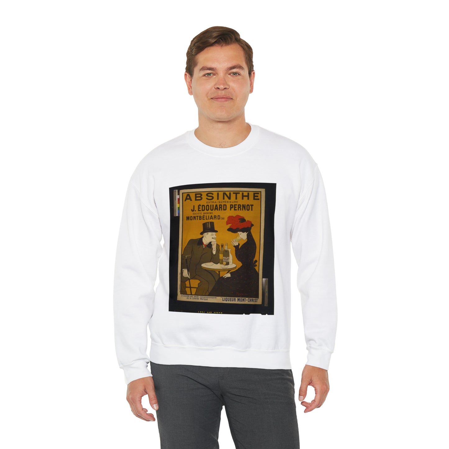 Absinthe extra-supérieure J. Édouard Pernot. Société Anonyme Montbéliard (Doubs) Liqueur Mont-Christ / / L. Cappiello. White Heavy Blend Adult Crew Neck SweatShirt