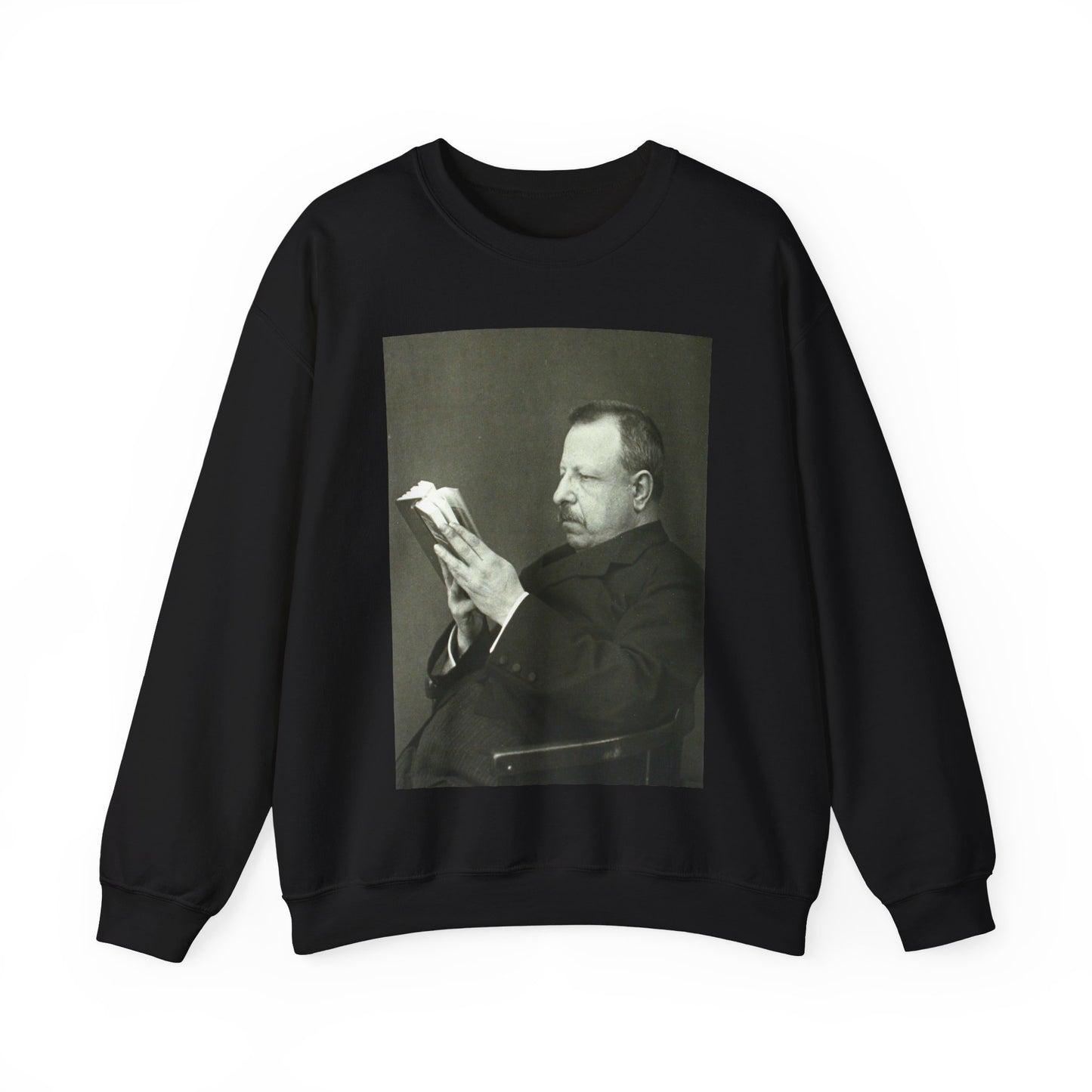 B.Croce, Italy - A black and white photo of a man reading a book Black Heavy Blend Adult Crew Neck SweatShirt