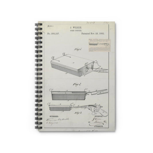 Patent Drawing of Engine - for J. Wilkie's Corn Popper Public domain  image Spiral Bound Ruled Notebook with Printed Cover