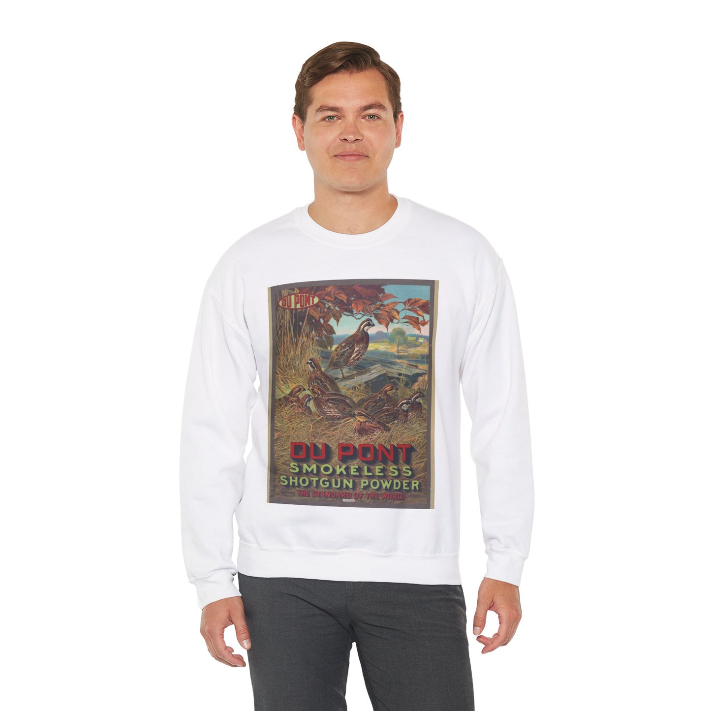 Du Pont smokeless shotgun powder - the standard of the world LCCN2006676699 White Heavy Blend Adult Crew Neck SweatShirt