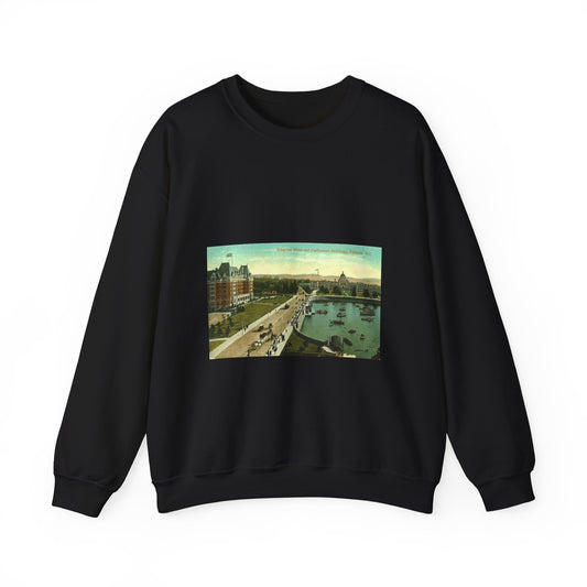 Empress Hotel and Parliament Buildings by the harbor in Victoria, British Columbia, between 1903 and 1913 (AL+CA 2080) Black Heavy Blend Adult Crew Neck SweatShirt