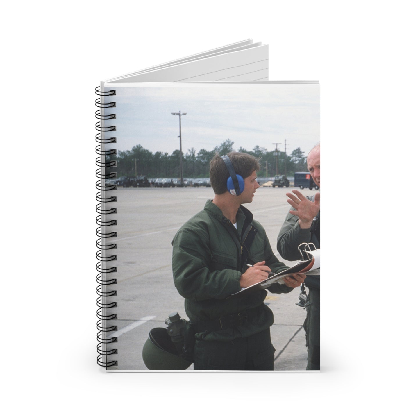 Colonel Tom Barber (right), director of operations, 33rd Tactical Fighter Wing (33rd TFW) is debriefed by First Lieutenant Robert M. Haire (left), intelligence officer, 33rd TFW Spiral Bound Ruled Notebook with Printed Cover