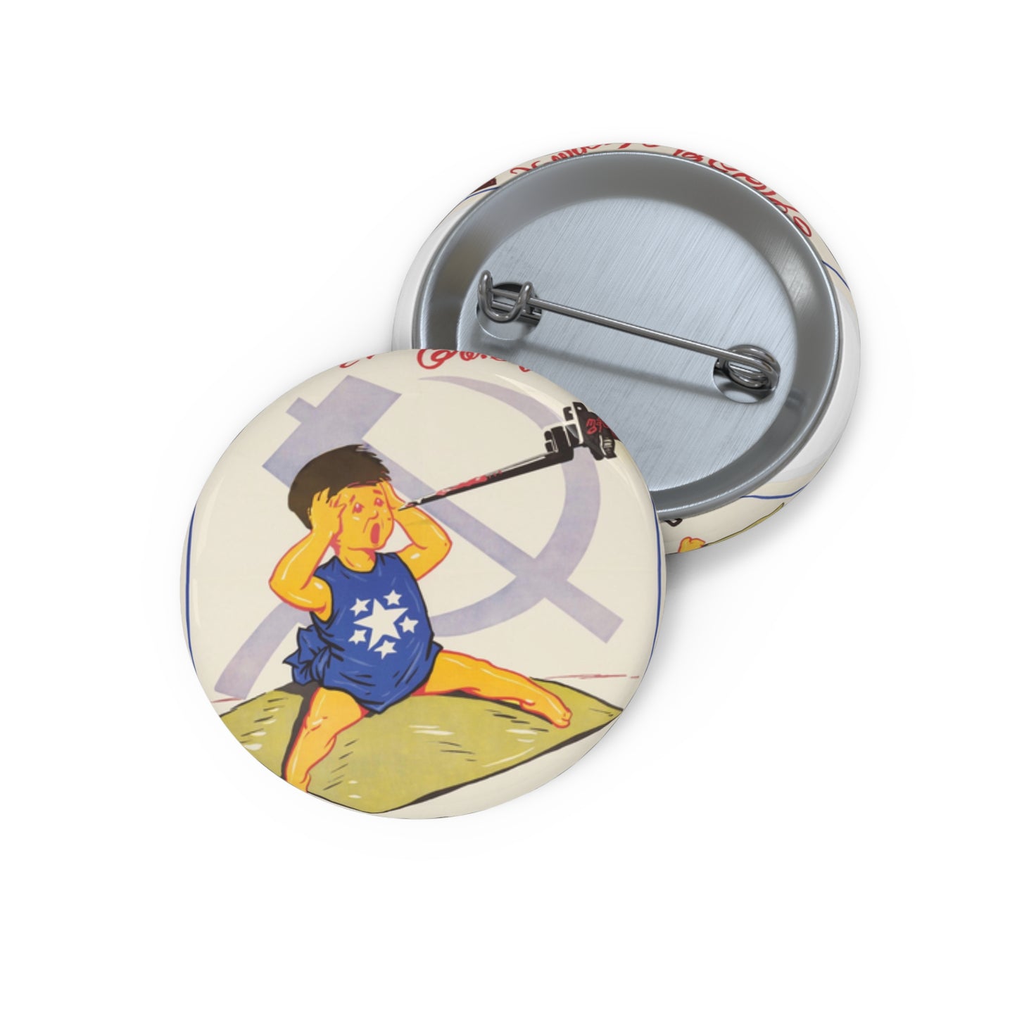 Protect Yourself Against Communist Threat Pin Buttons with Crisp Design