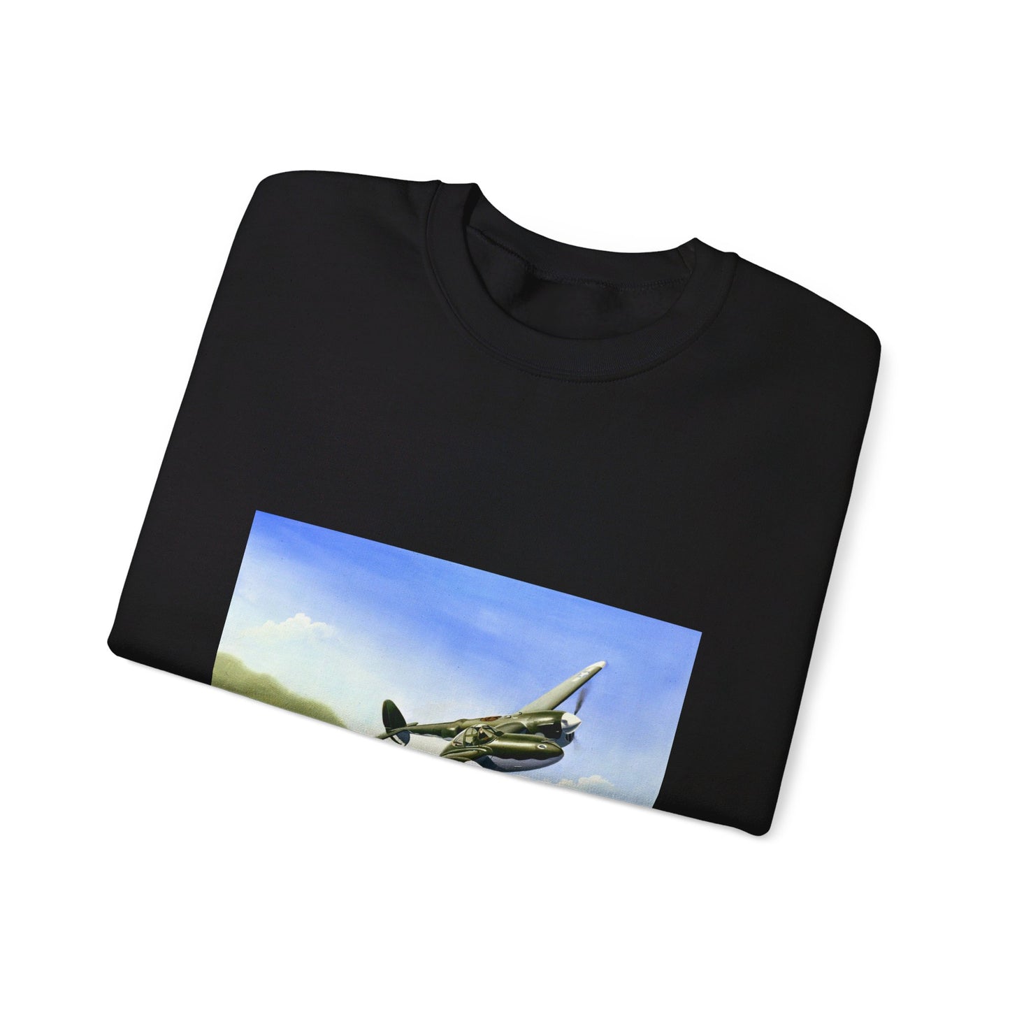 Artwork: "P-38 Lightning Artist: Dick Kramer (US Air Force Art Collection) Black Heavy Blend Adult Crew Neck SweatShirt