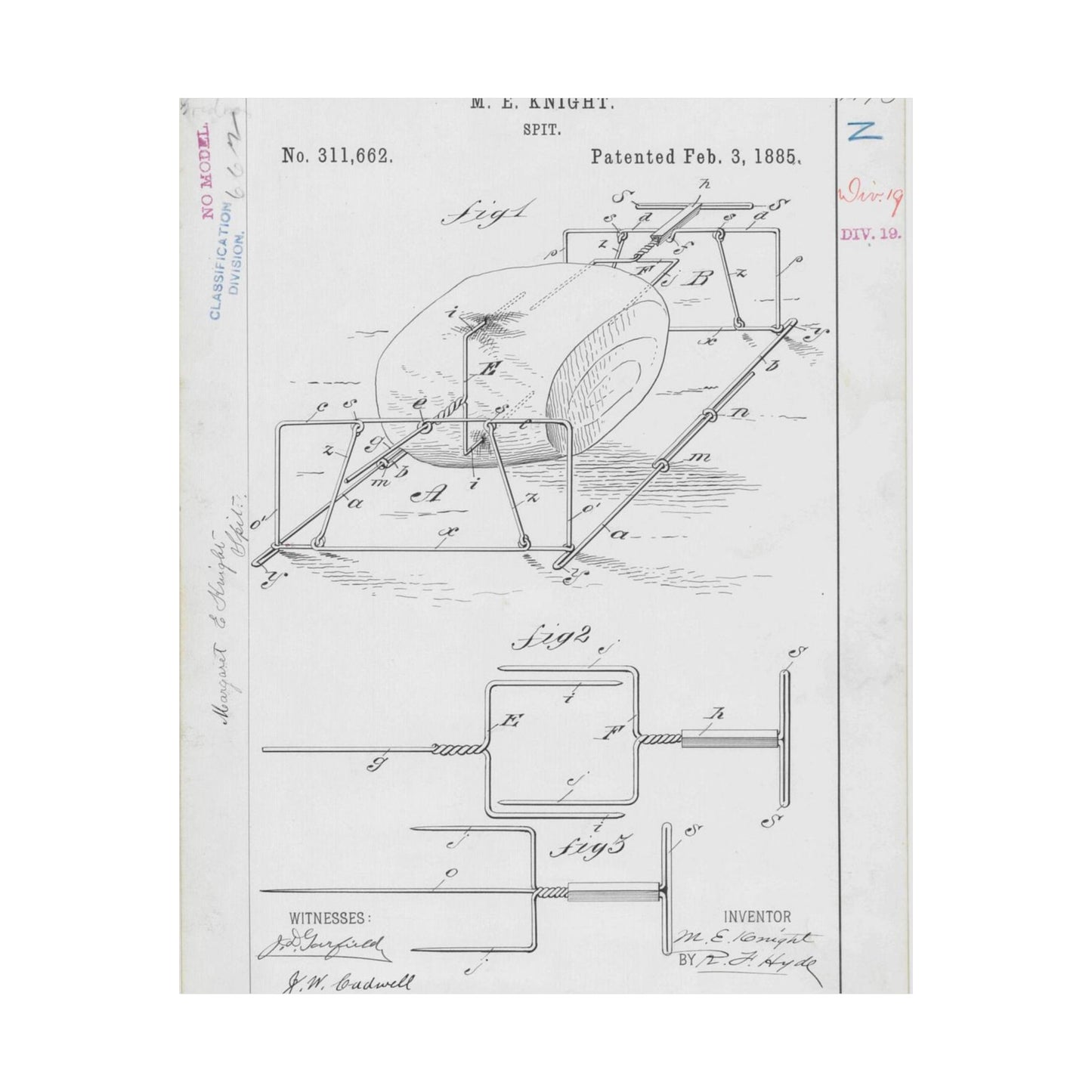 Patent drawing - for M. E. Knight's Spit Public domain  image High Quality Matte Wall Art Poster for Home, Office, Classroom