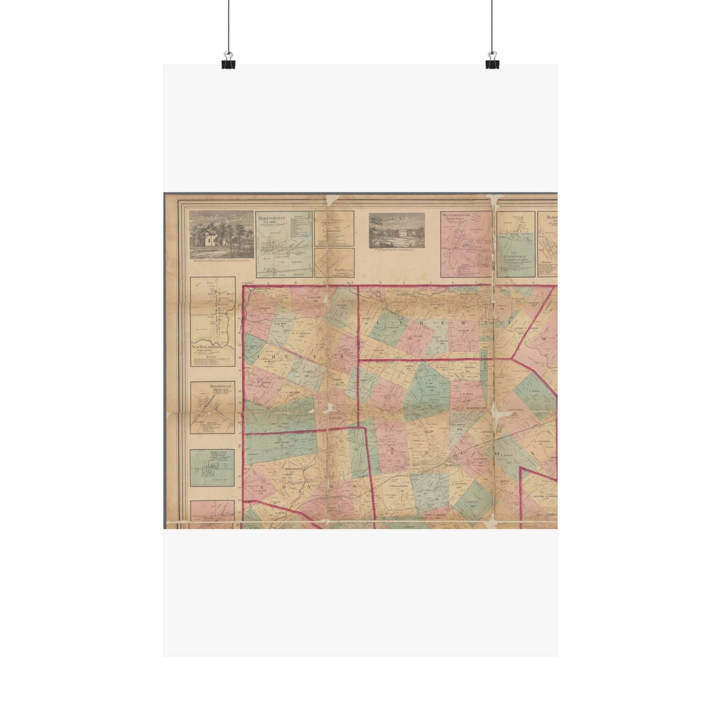 Map of Clinton County, Ohio - Public domain old map High Quality Matte Wall Art Poster for Home, Office, Classroom