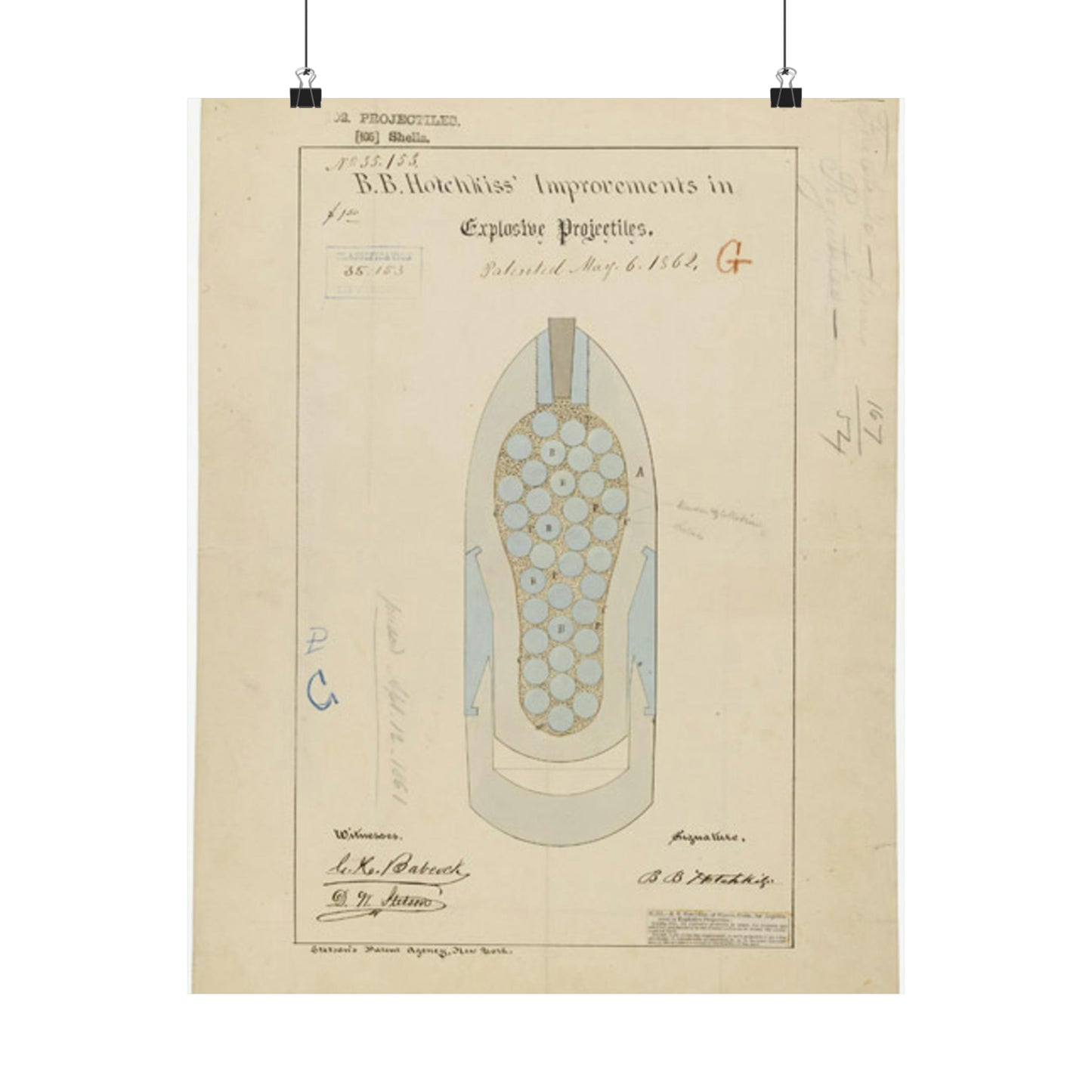 Patent drawing - Drawing of Improvements in Explosive Projectiles Public domain  image High Quality Matte Wall Art Poster for Home, Office, Classroom