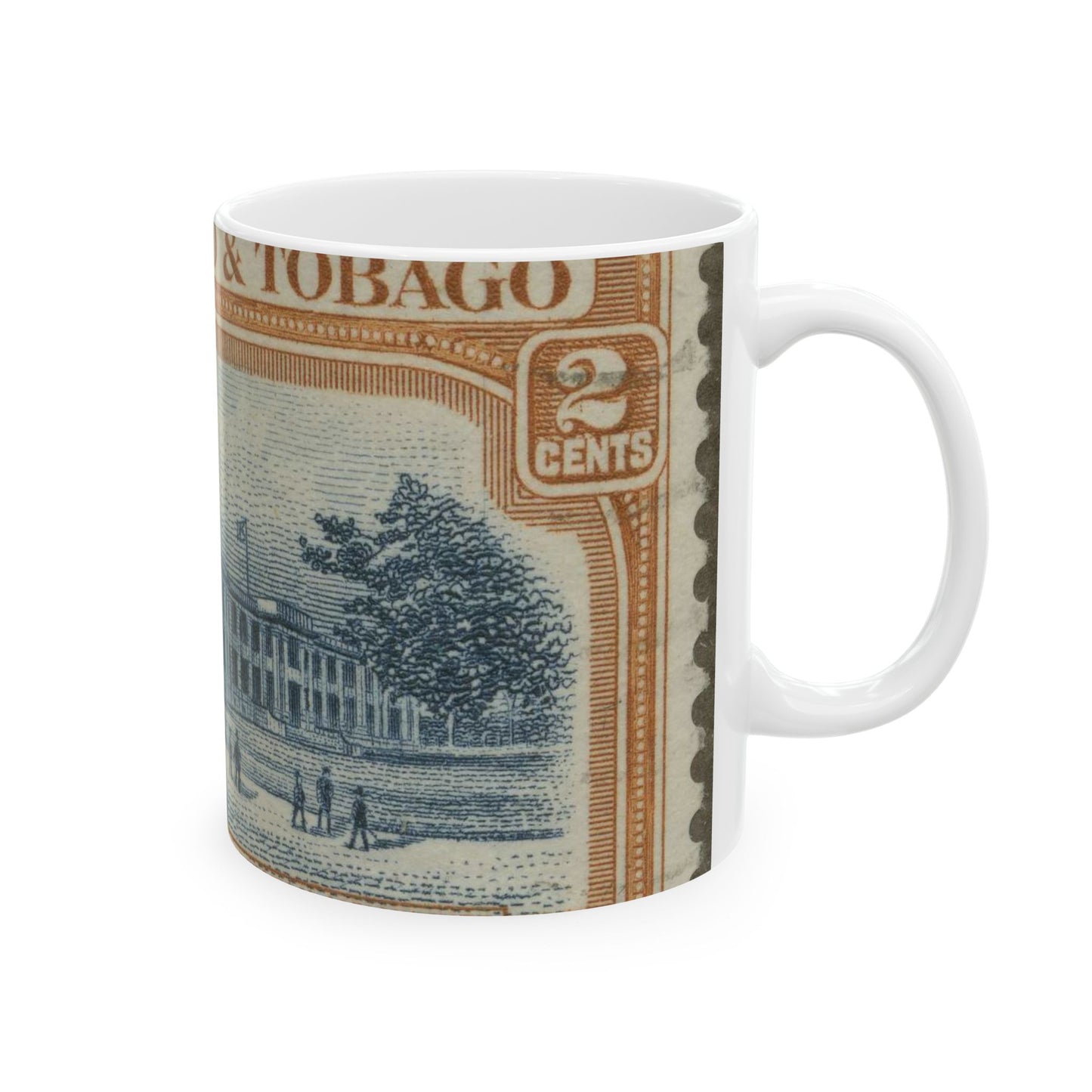 Frimärke ur Gösta Bodmans filatelistiska motivsamling, påbörjad 1950.Frimärke från Trindidad 1938. Motiv av tropisk agrikulturhögskola. Beautiful Novelty Ceramic Coffee Mug 11oz