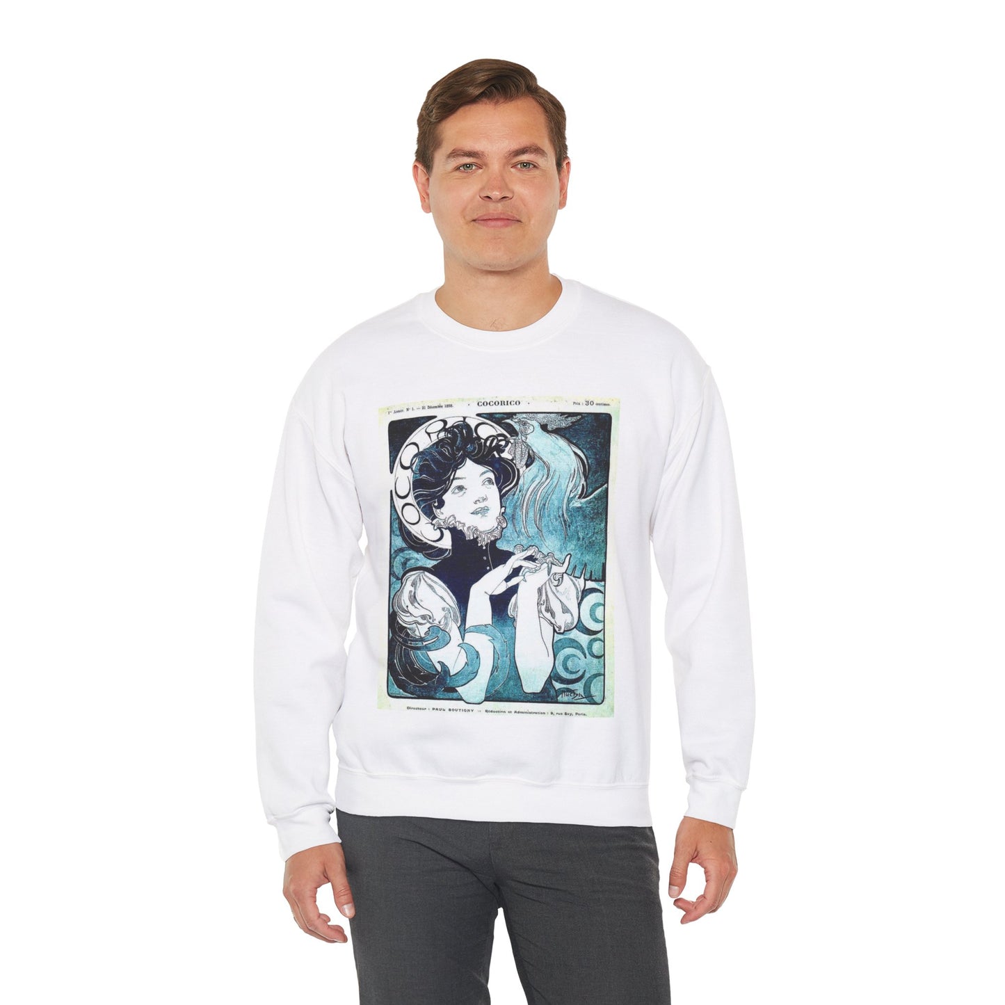 Cocorico 1 du 31 décembre 1898 - Alfons Mucha White Heavy Blend Adult Crew Neck SweatShirt